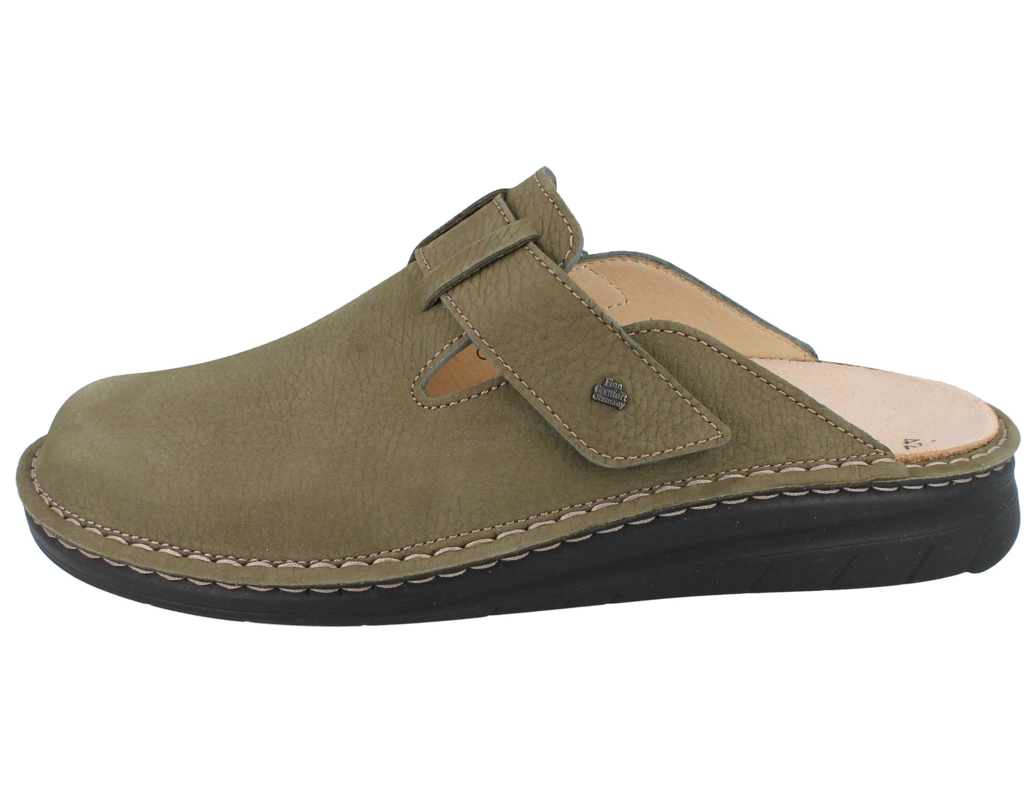 Finn Comfort FINN COMFORT Petare Herren Clog grün genarbtes Nubukleder - Größe: Hausschuh Wechselfußbett
