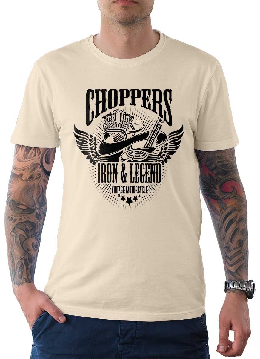 Rebel On Wheels T-Shirt Herren T-Shirt Tee Choppers mit Biker / Motorrad Motiv Cream