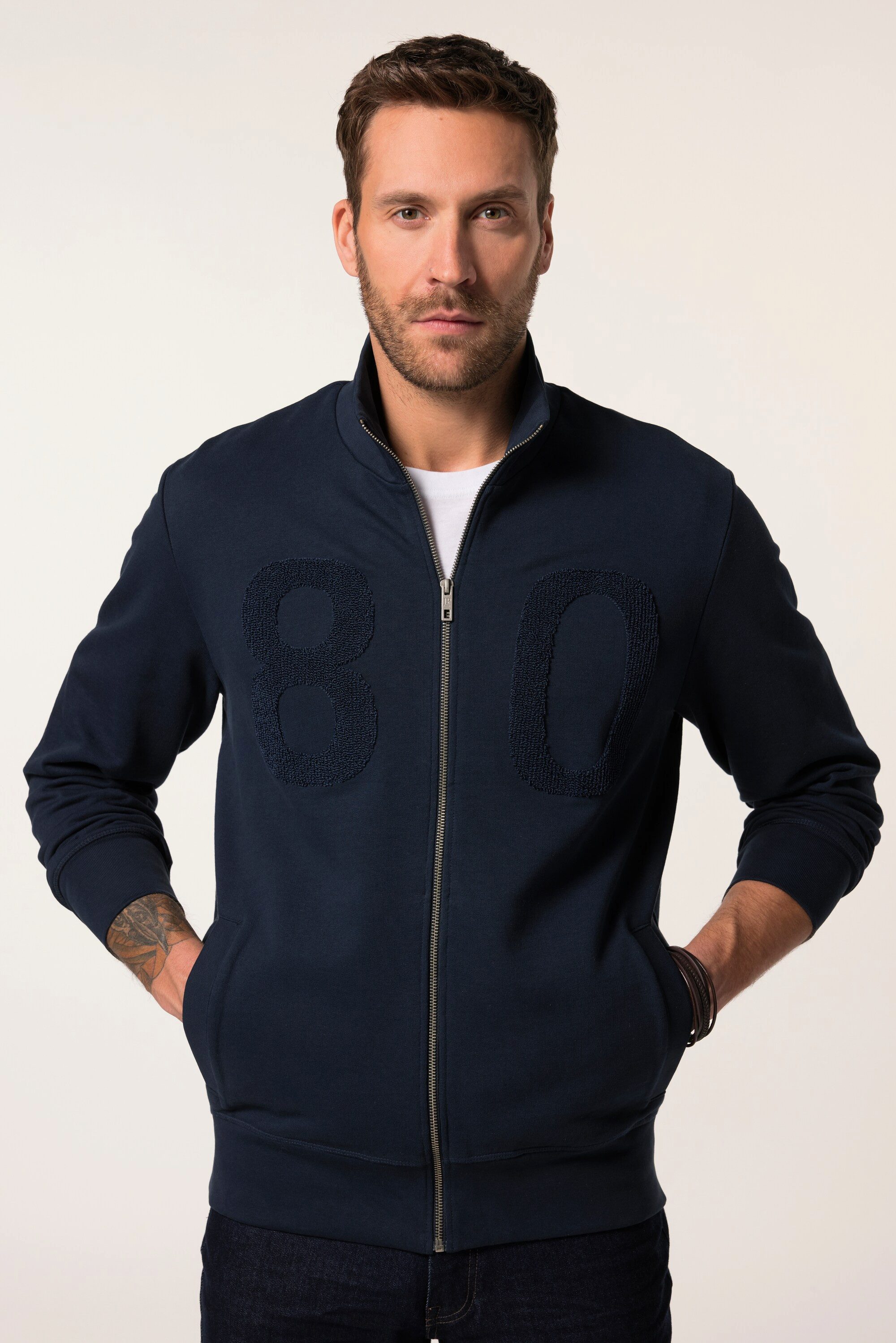 Fleecejacke Sweatjacke Stehkragen Badges