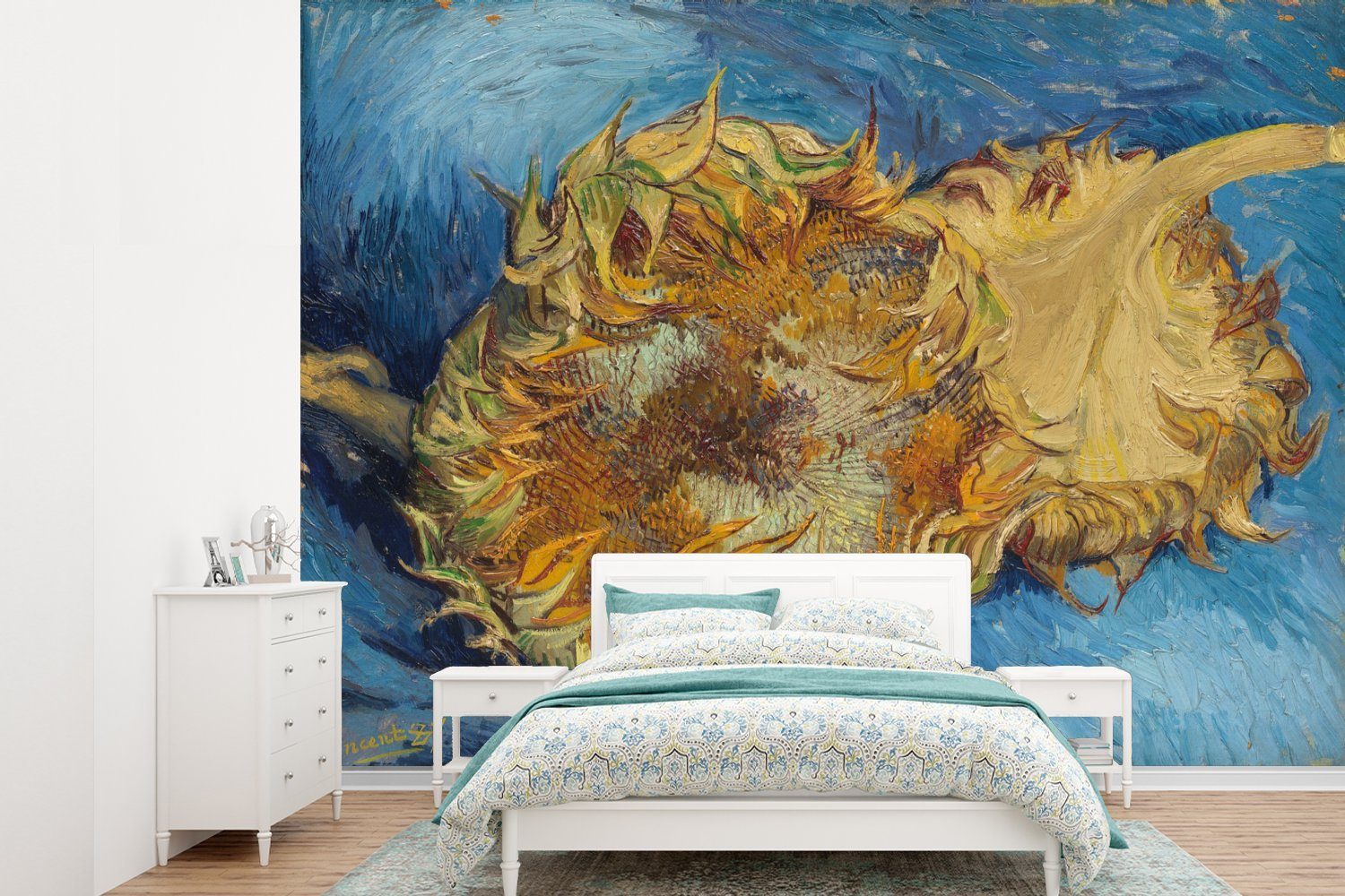 MuchoWow Fototapete Zwei Sonnenblumen - Vincent van Gogh, Matt, bedruckt, (6 St), Montagefertig Vinyl Tapete für Wohnzimmer, Wandtapete