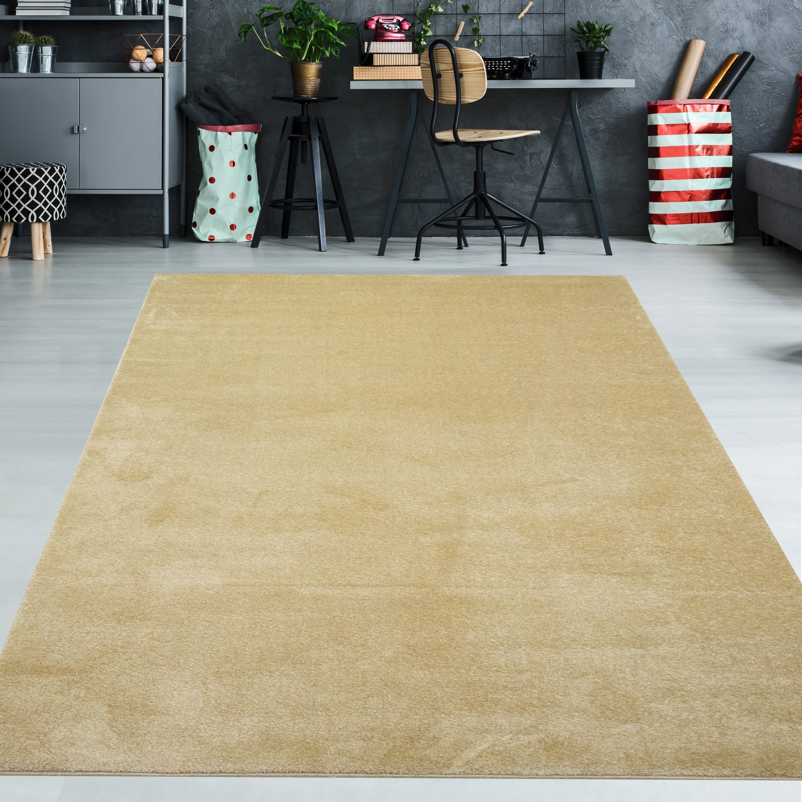 Teppich Teppich Unidesign in Gold, TeppichHome24, rechteckig | Kurzflor-Teppiche