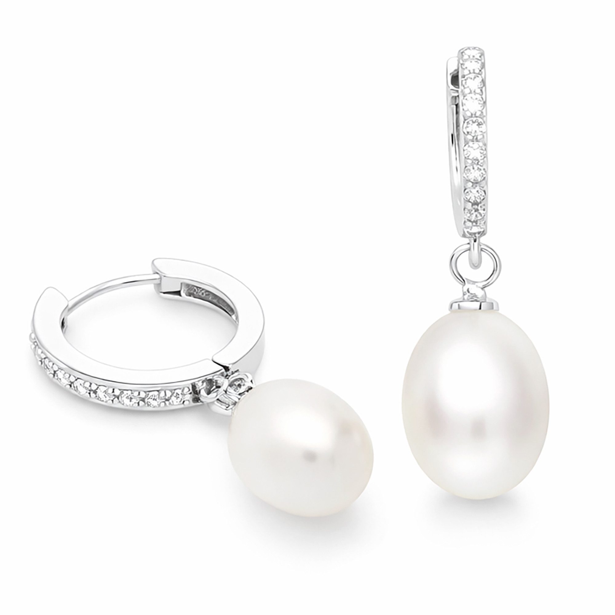 LÖB Perlenohrringe 925 Silber Creolen Zirkonia Zuchtperlen echte Tropfen Perlen Anhänger (Geschenke für Frauen Beste Freundin Mutter Mama Damen Ehefrau sie zum Geburtstag Ostern Muttertag Muttertagsgeschenk), Perlenohrringe Ohrringe Hängend Glitzer Steine Lang Brautschmuck Weiß