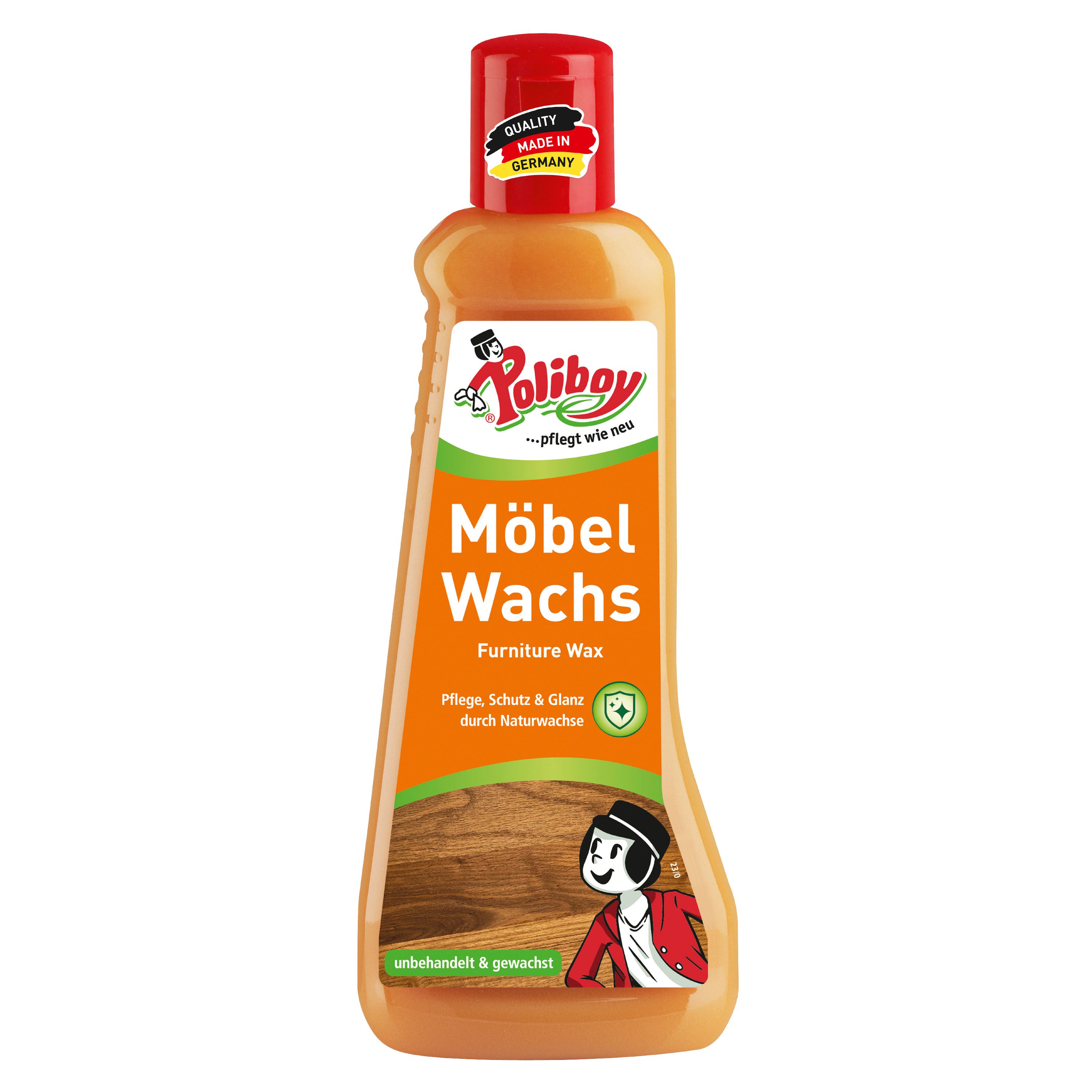 poliboy Möbel Wachs - 200 ml Möbelreiniger (Pflegemittel für alle Hölzer - Made in Germany)
