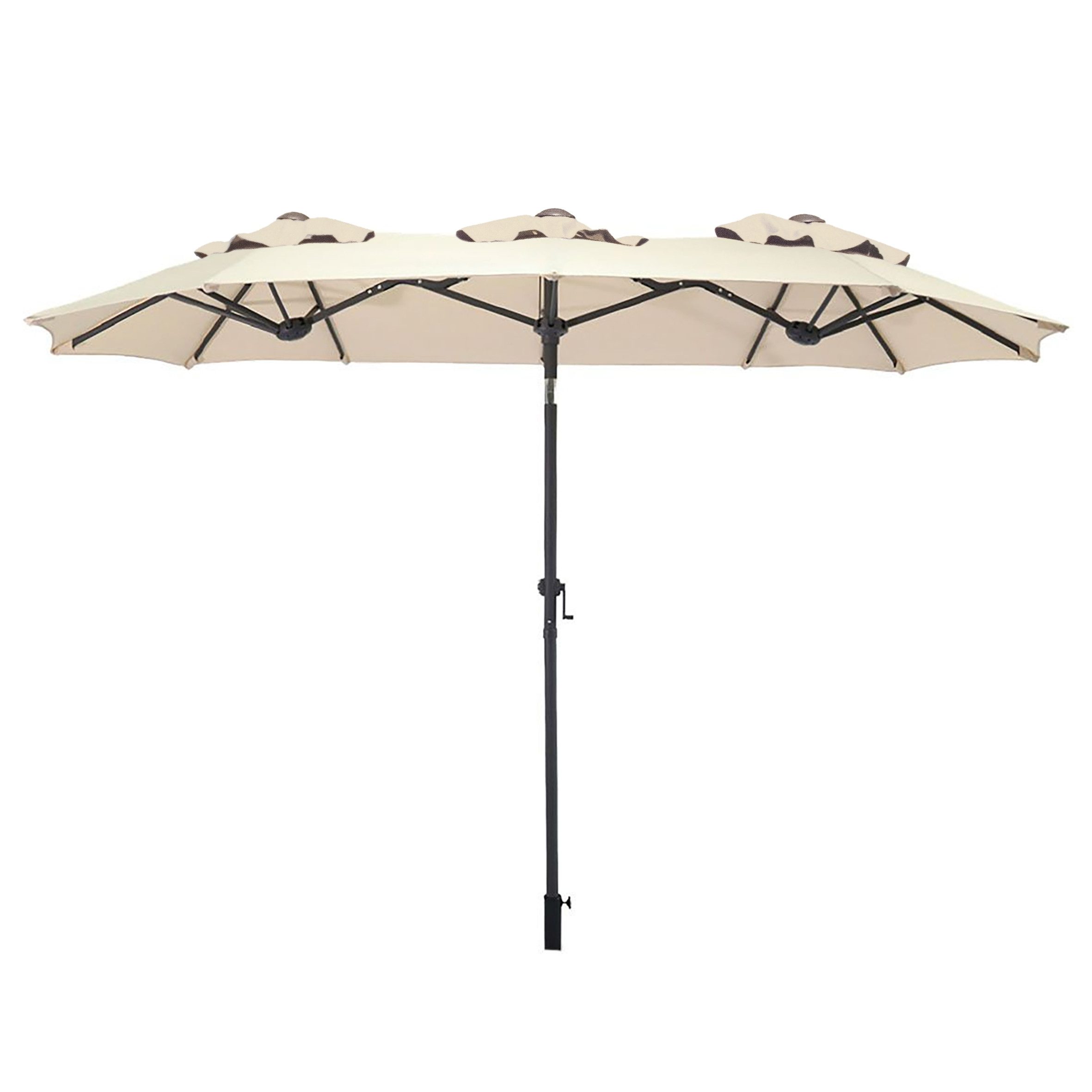 Spetebo Sonnenschirm Doppel Sonnenschirm 300 x 150 cm - natur, LxB: 300.00x150.00 cm, Packung, mit Handkurbel, Drei Kuppel Sonnenschutz Gartenschirm
