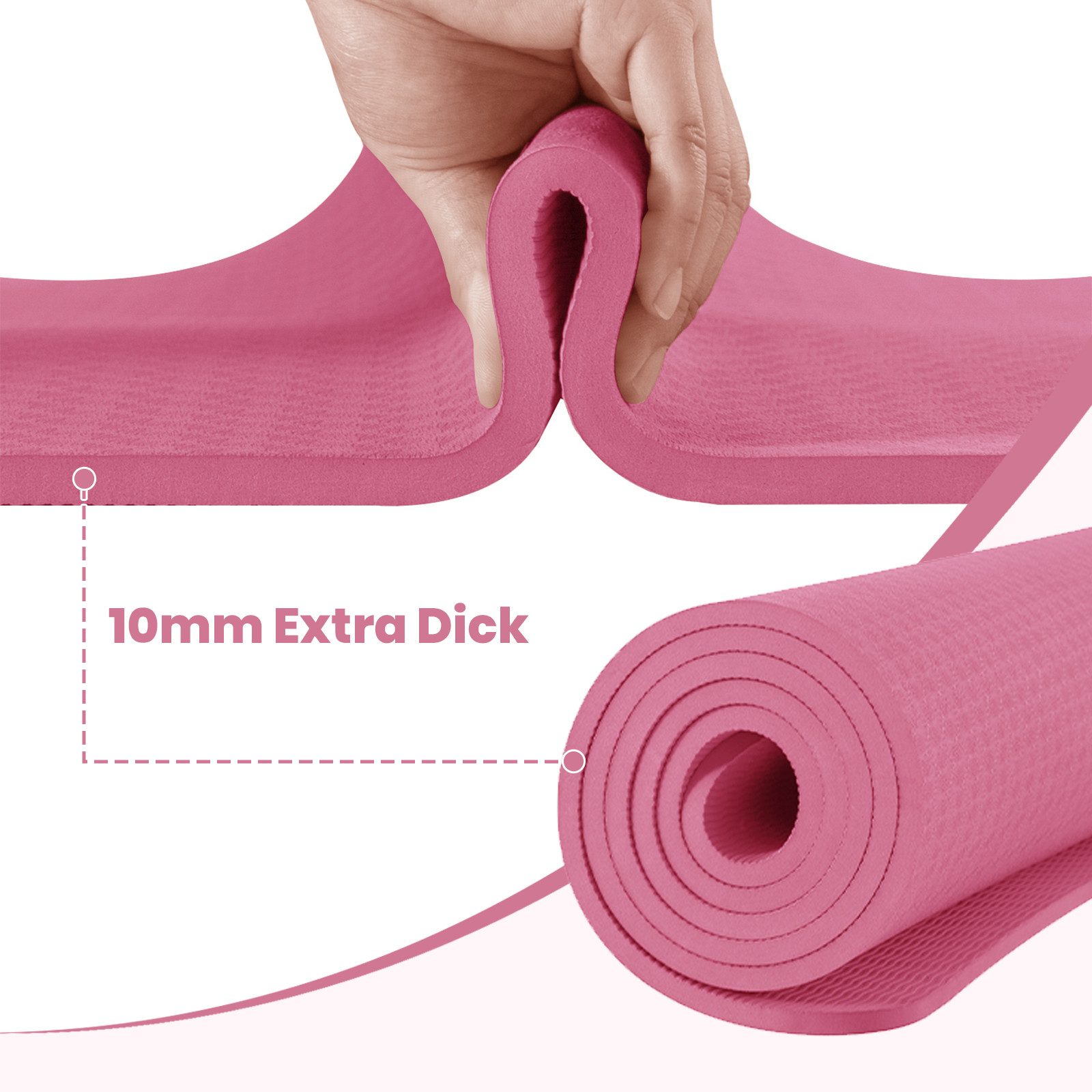 Good Nite Yogamatte Gymnastikmatten mit Tragegurt – 10 mm dick, 183x61 cm (1-St), rutschfest, komfortabel, 183x61x1 cm – Bild 3 von 5