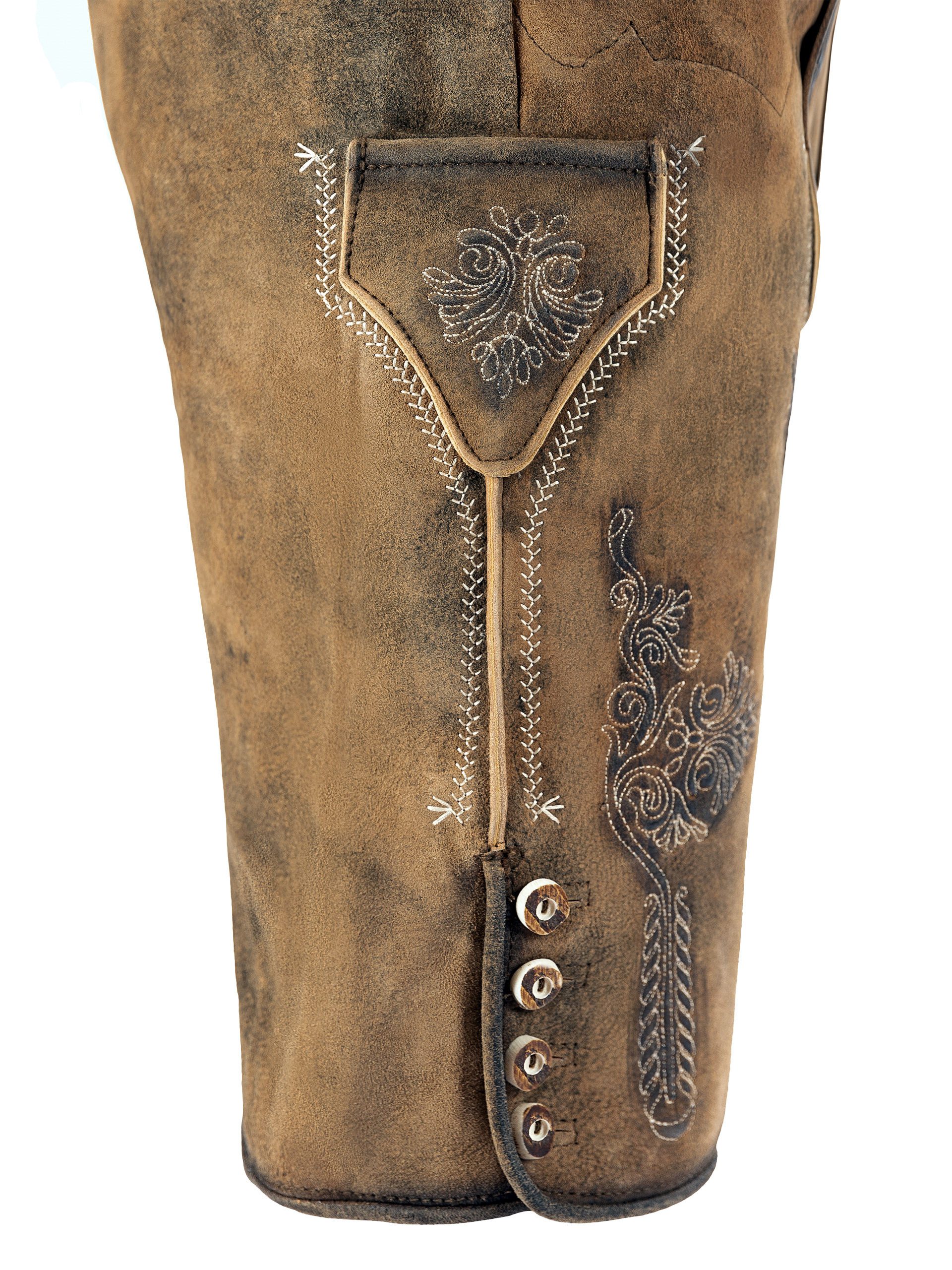 FUCHS Trachtenlederhose Lederhose kurz Anton antik-hell (2-tlg) inkl. Gürtel