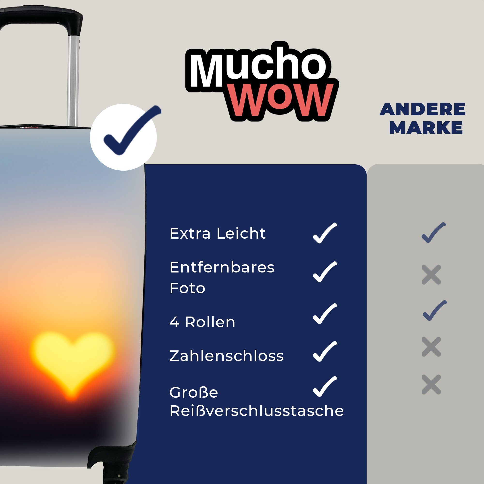 MuchoWow 4 - mit Rollen, Handgepäckkoffer für Handgepäck rollen, Herz Sonnenuntergang, Horizont Ferien, Reisetasche Trolley, Reisekoffer -