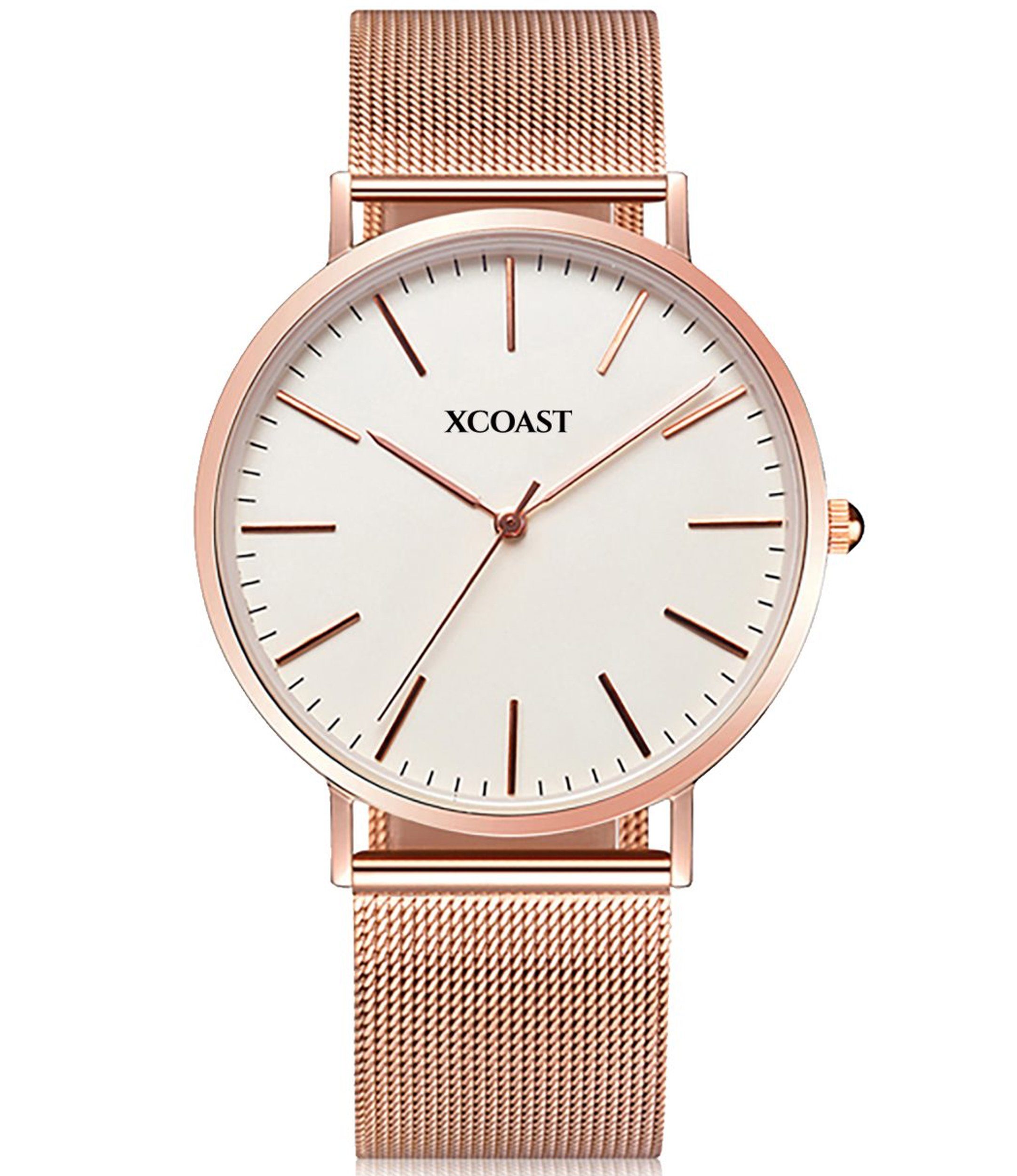 XCOAST Quarzuhr 570200 MERIDIUM Rose White, elegante Damen und Herren Armbanduhr Quarzuhr »Moderne Damenarmbanduhr Lederarmband Businessuhr Analog Japanisches Quarzuhrwerk