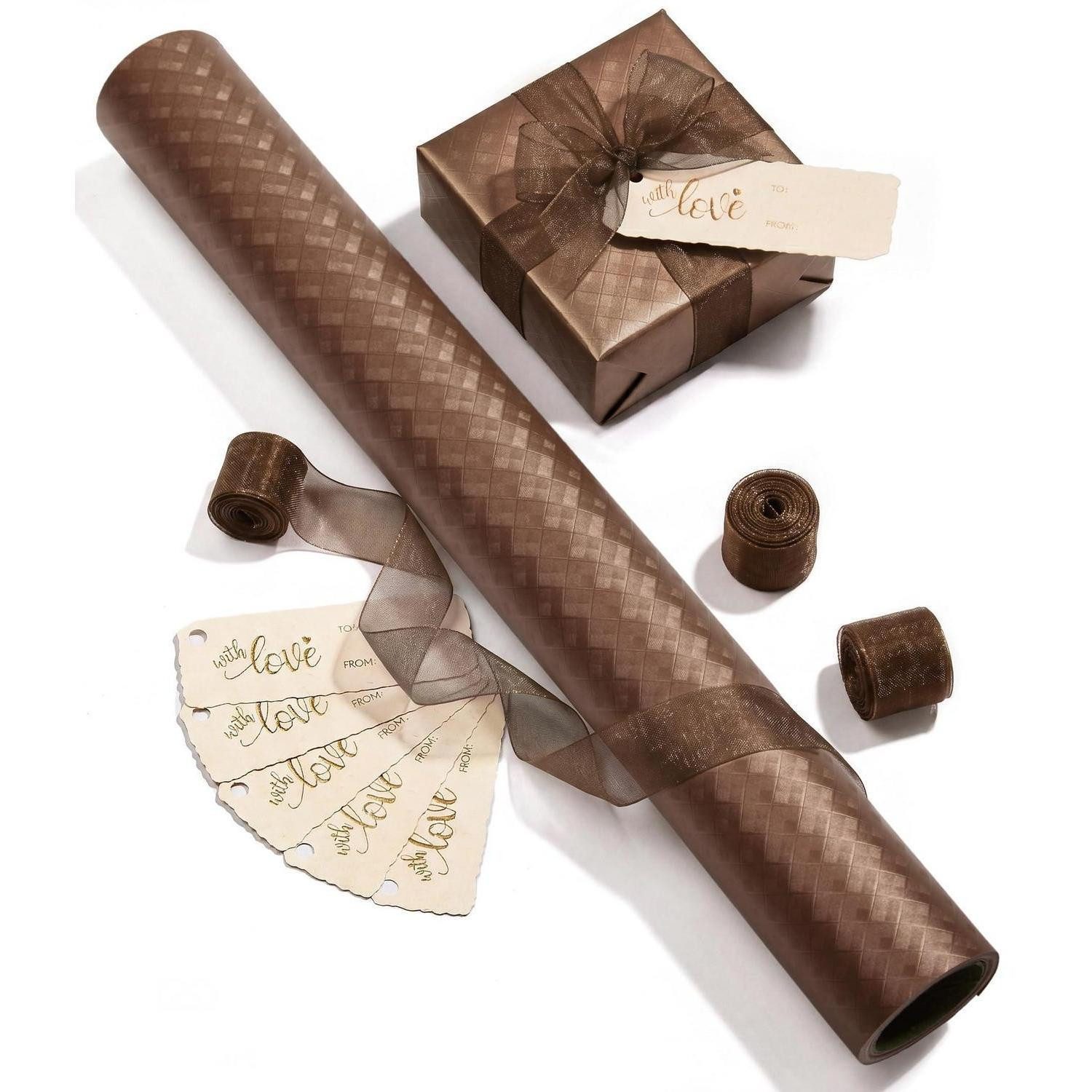 LuxusKollektion Geschenkpapier Geschenkpapier Braun Metallic 43x5m Gittermuster, (1St)