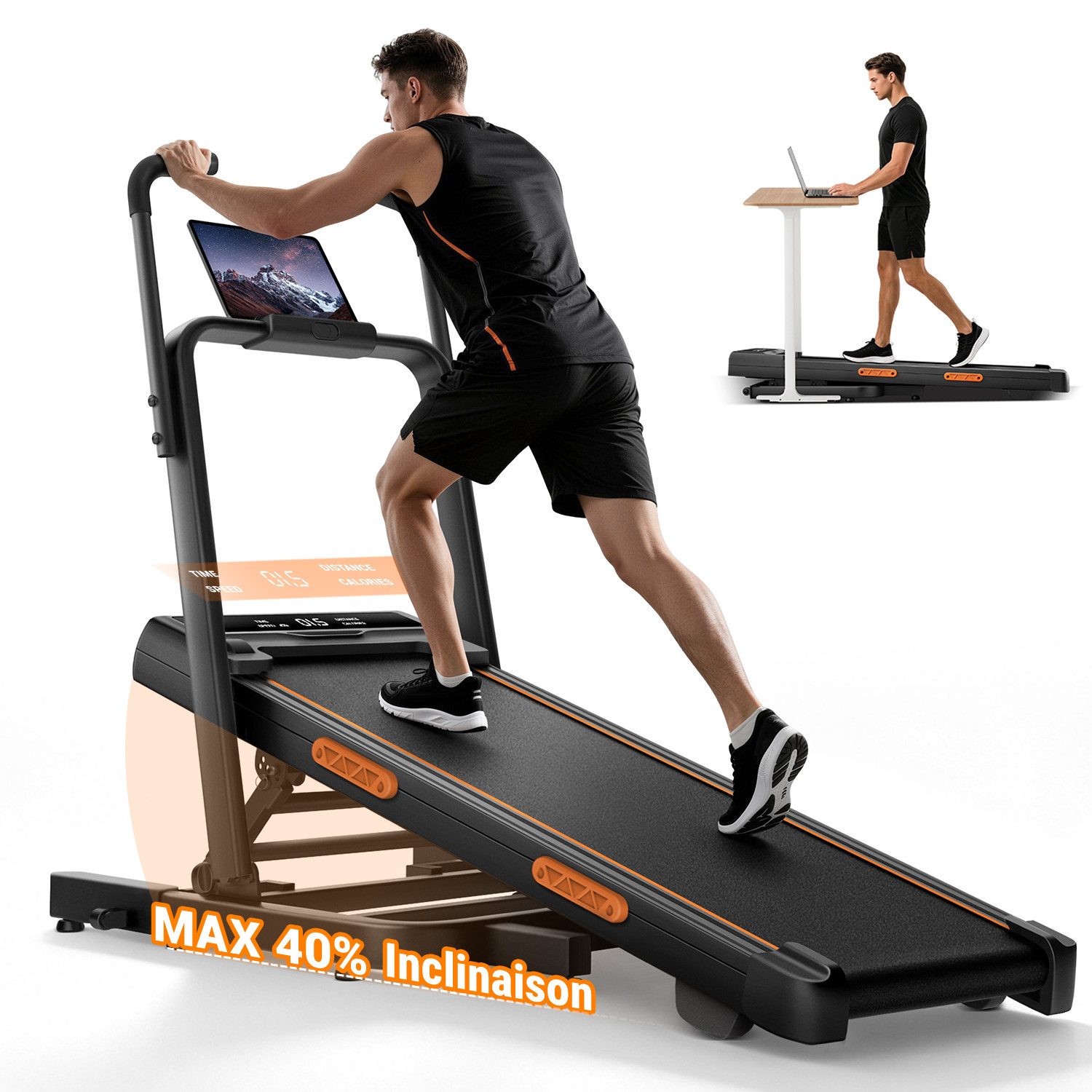 LONTEK Laufband mit 40 % Steigung, verlängerten Handläufen, zusammenklappbar (1-tlg), 1–10 km/h, maximale 159 kg