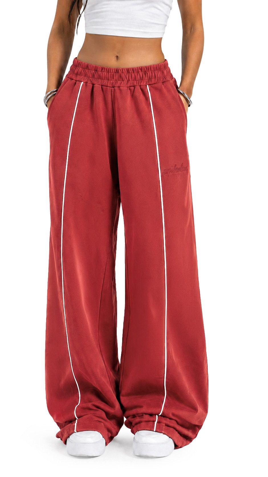 Smilodox Jogginghose Veyt Damen, Sweatpants aus Baumwolle, Sporthose Loose Fit Wide Leg, Verstellbarer Tunnelzug, Langer Schnitt, für Sport & Alltag