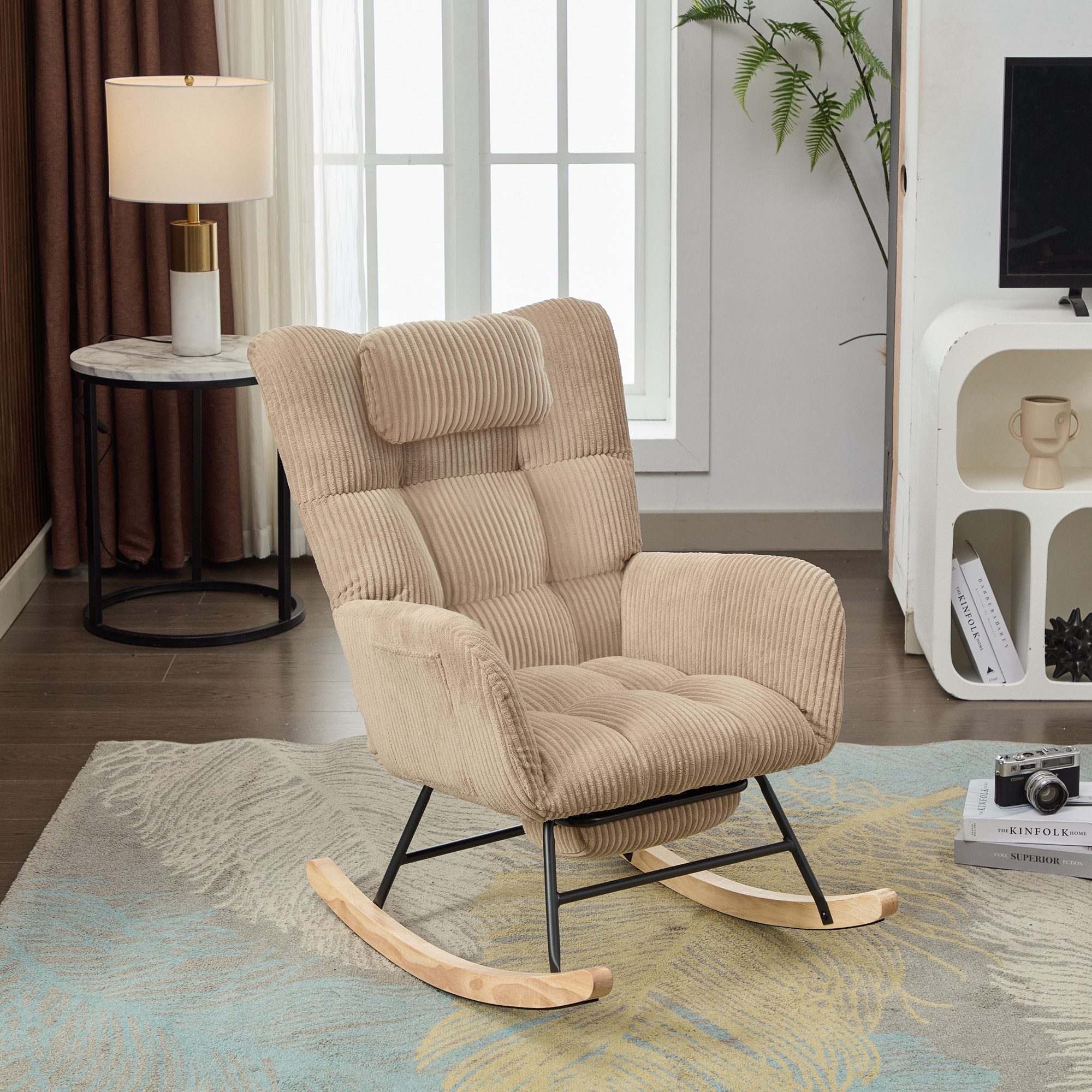 STILVORA Schaukelstuhl Relaxsessel Loungesessel Schaukelsessel mit Nackenkissen und Pedal