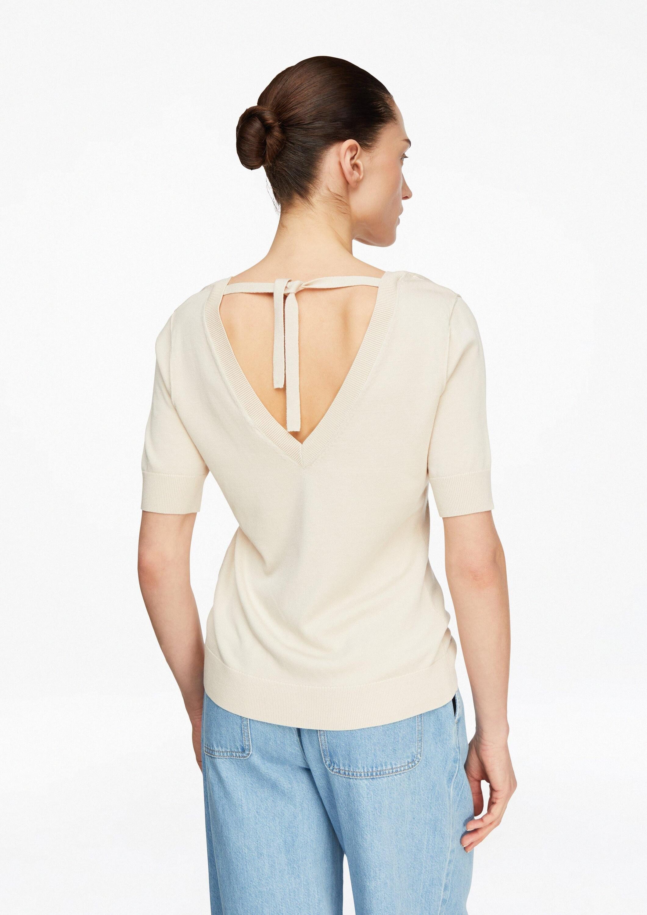 comma Kurzarmpullover Strickpullover Kurzarm-Pullover mit tiefem Rückenausschnitt und Bindedetail