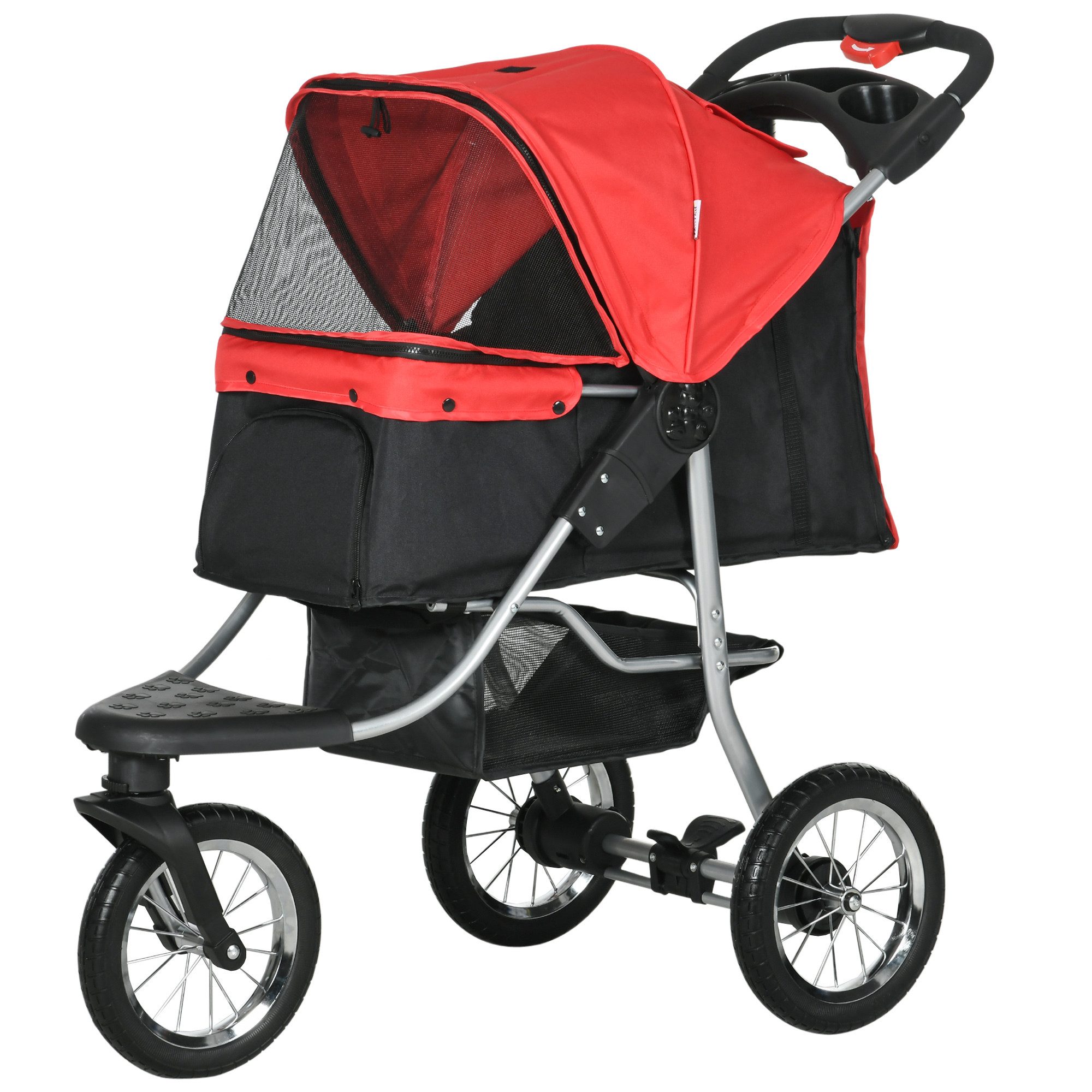 MC Star Hundebuggy Hundewagen Katzenbuggy Pet Stroller klappbar mit 3 Rädern, (für Hunde & Katzen Oxford Rot Schwarz 109,5 x 54,5 x 106,5 cm)