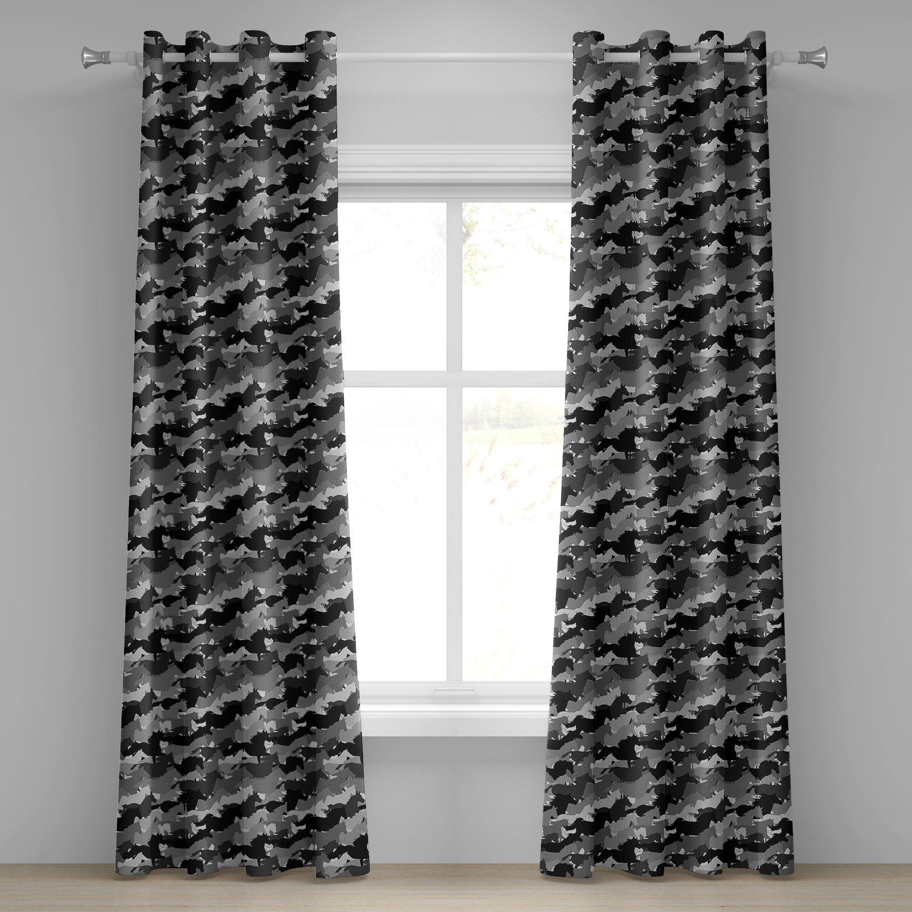 Gardine Dekorative 2-Panel-Fenstervorhänge für Schlafzimmer Wohnzimmer, Abakuhaus, Pferde Mustang Herde Tiere