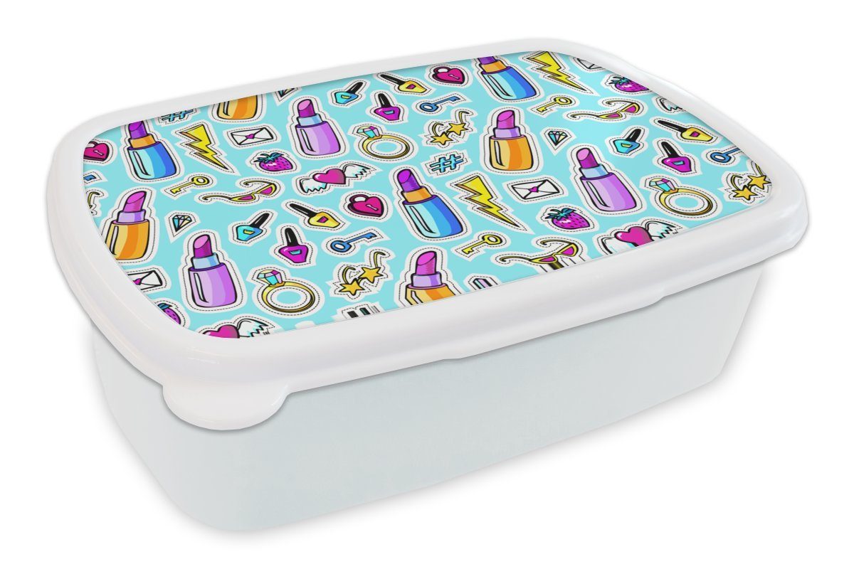 MuchoWow Lunchbox Design - Aufkleber - Schminke - Ringe, Kunststoff, (2-tlg), Brotbox für Kinder und Erwachsene, Brotdose, für Jungs und Mädchen weiß
