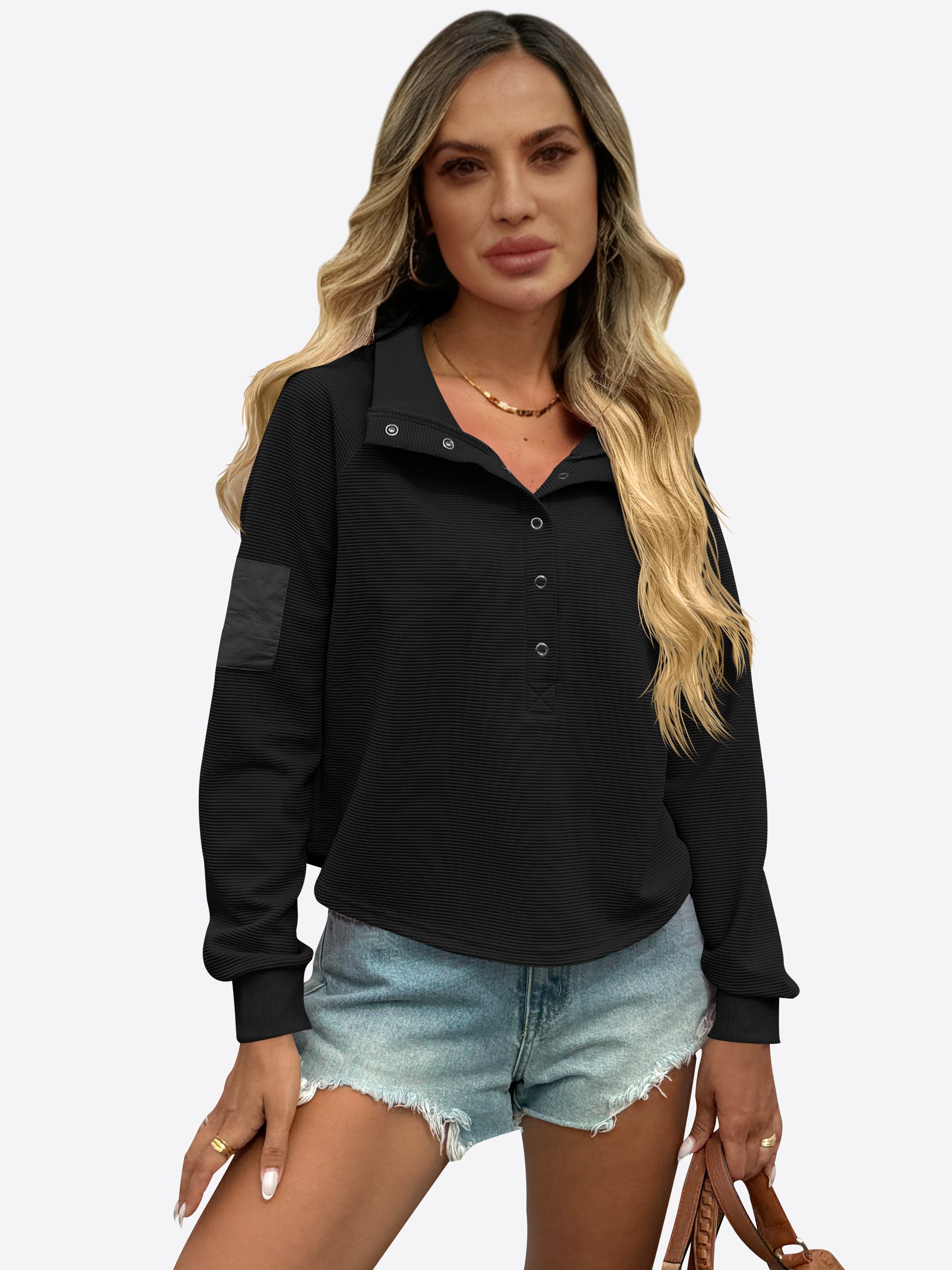 Imily Bela Sweatshirt Damen Kurzes Pullover mit Henley (Packung, 1-tlg., 1p günstig online kaufen
