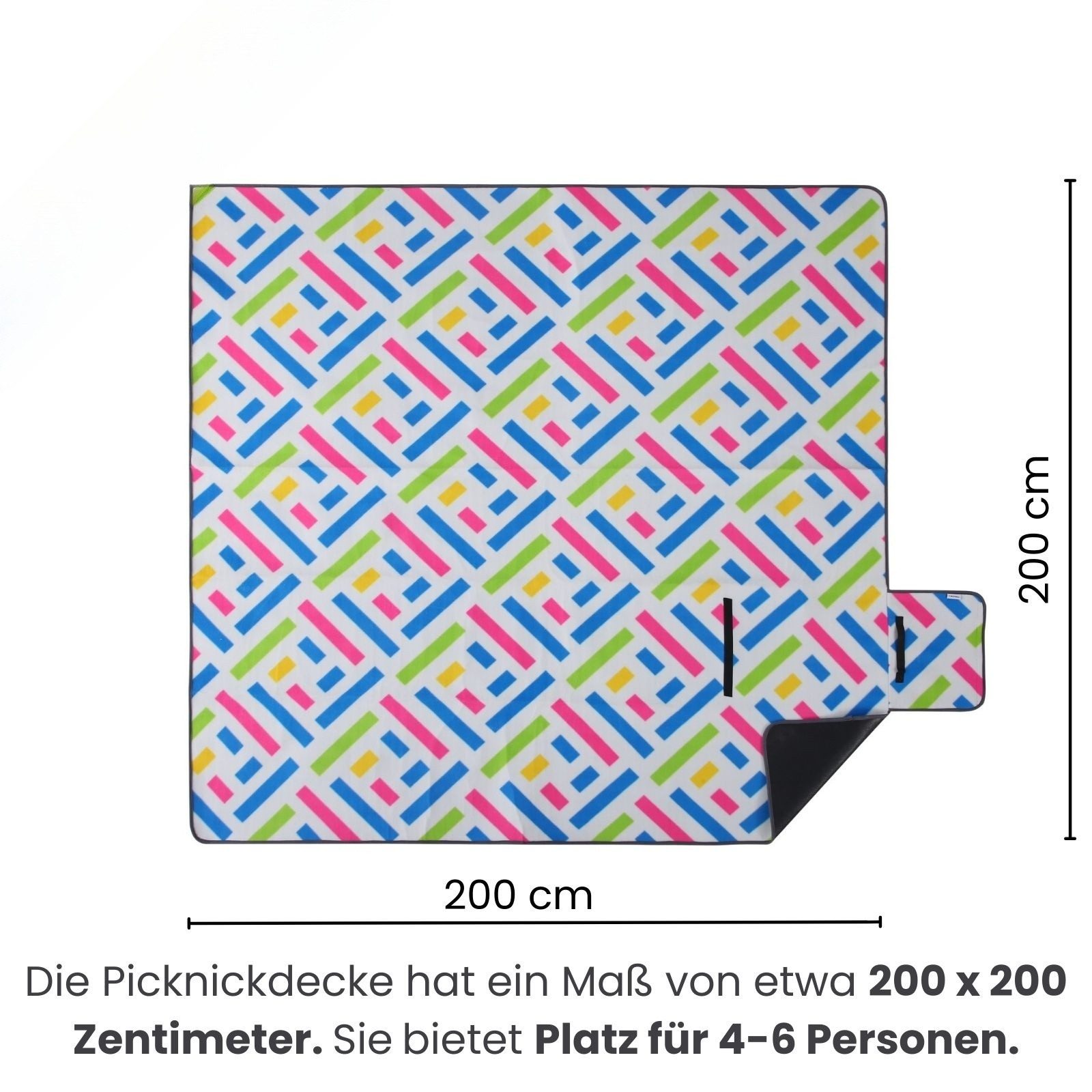 Picknickdecke XXL Picknickdecke ca. 200x200, wometo, Oberseite 100% recyceltes Fleece, wasserdicht – Bild 2 von 5