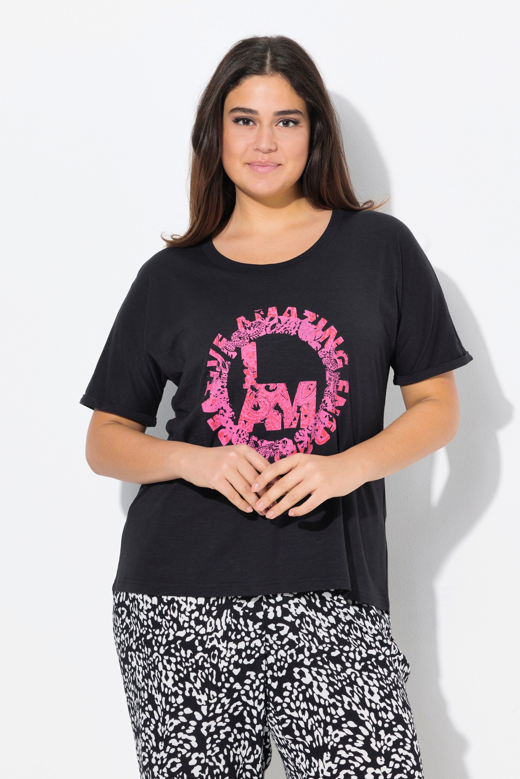 Ulla Popken T-Shirt T-Shirt runder Aufdruck günstig online kaufen