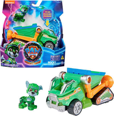 Spin Master Spielzeug-Auto Paw Patrol - Movie II - Basic Themed Vehicles Rocky, Mülltransporter mit Welpenfigur, Licht- und Soundeffekt