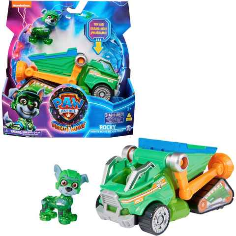 Spin Master Spielzeug-Auto Paw Patrol - Movie II - Basic Themed Vehicles Rocky, Mülltransporter mit Welpenfigur, Licht- und Soundeffekt