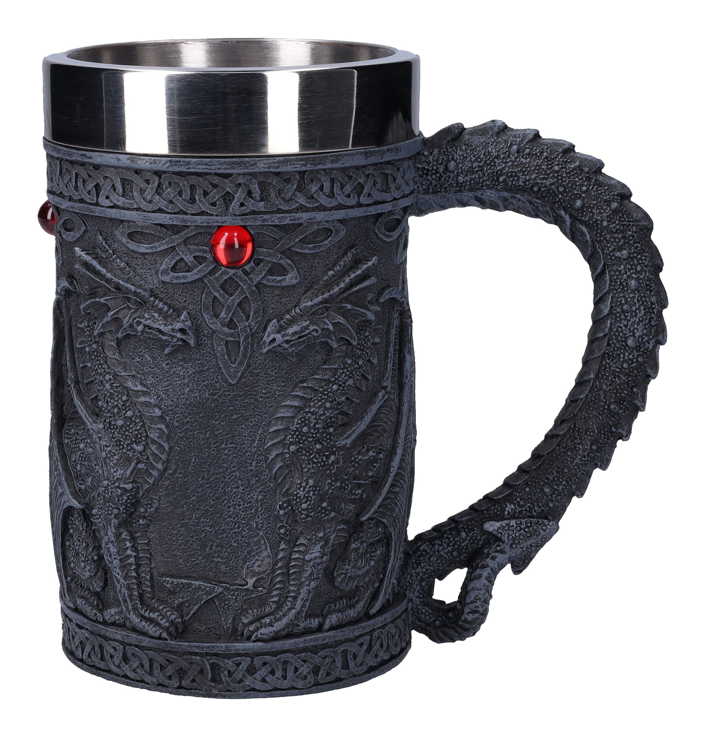 Figuren Shop GmbH Bierkrug Krug mit Drachen - Black Wing - Gothic Bierkrug schwarz, Kunststein (Polyresin), Edelstahl