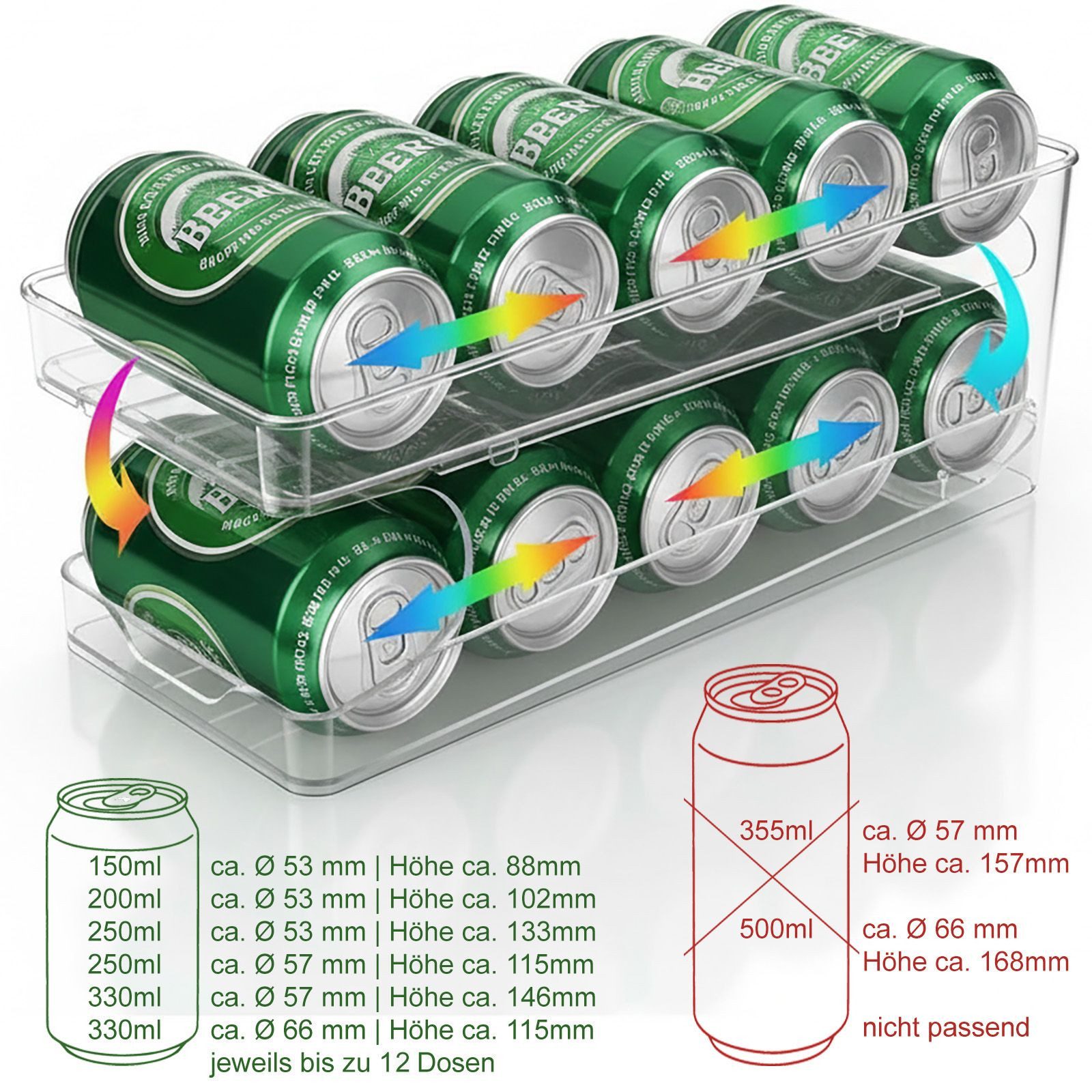 BURI Flaschenablage 12 Kühlschrank Dosen Organizer 150 - 330ml Getränkedosen Dosenspender