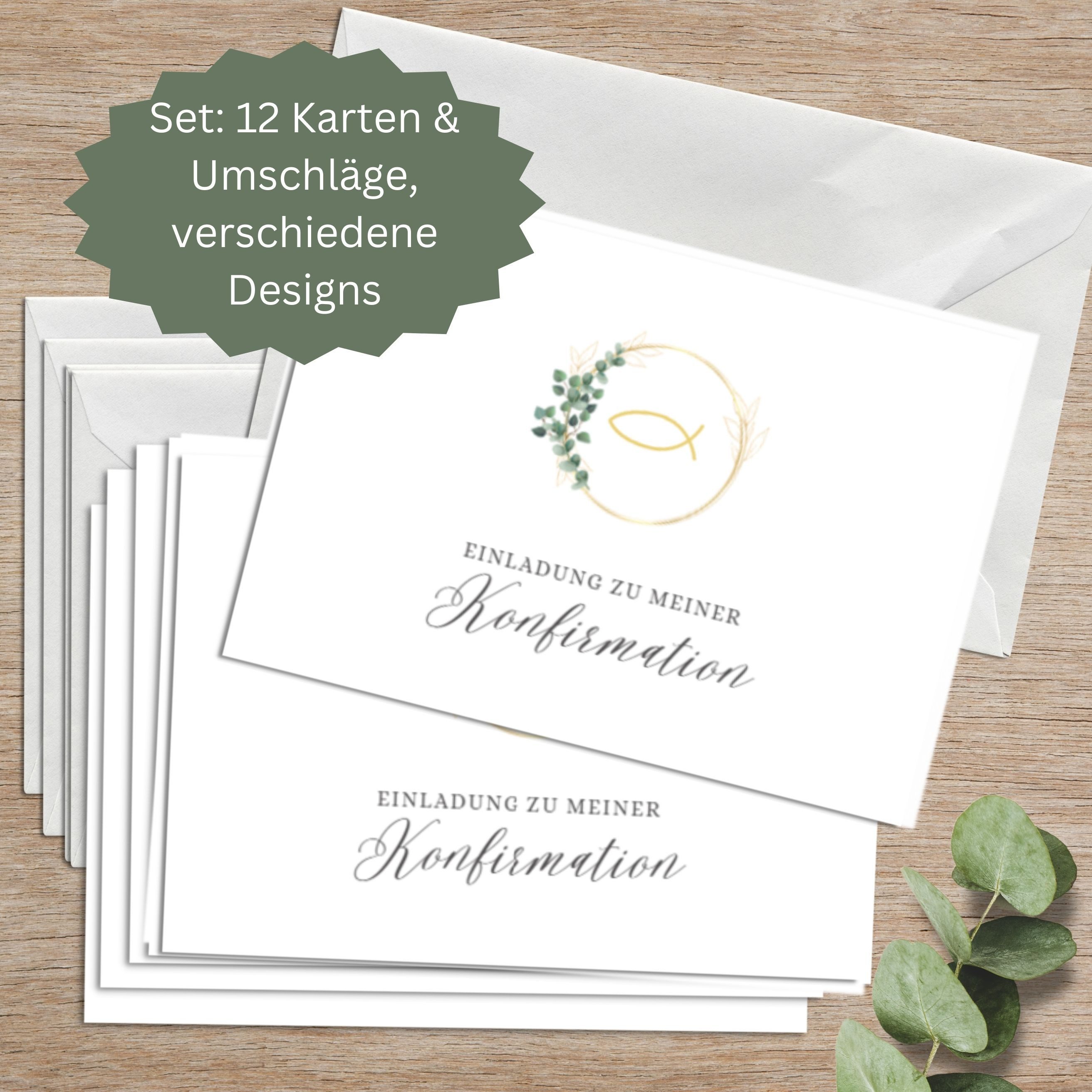 Briefzauber Einladungskarten 12x Konfirmation Einladungskarten mit 12x Umschlägen