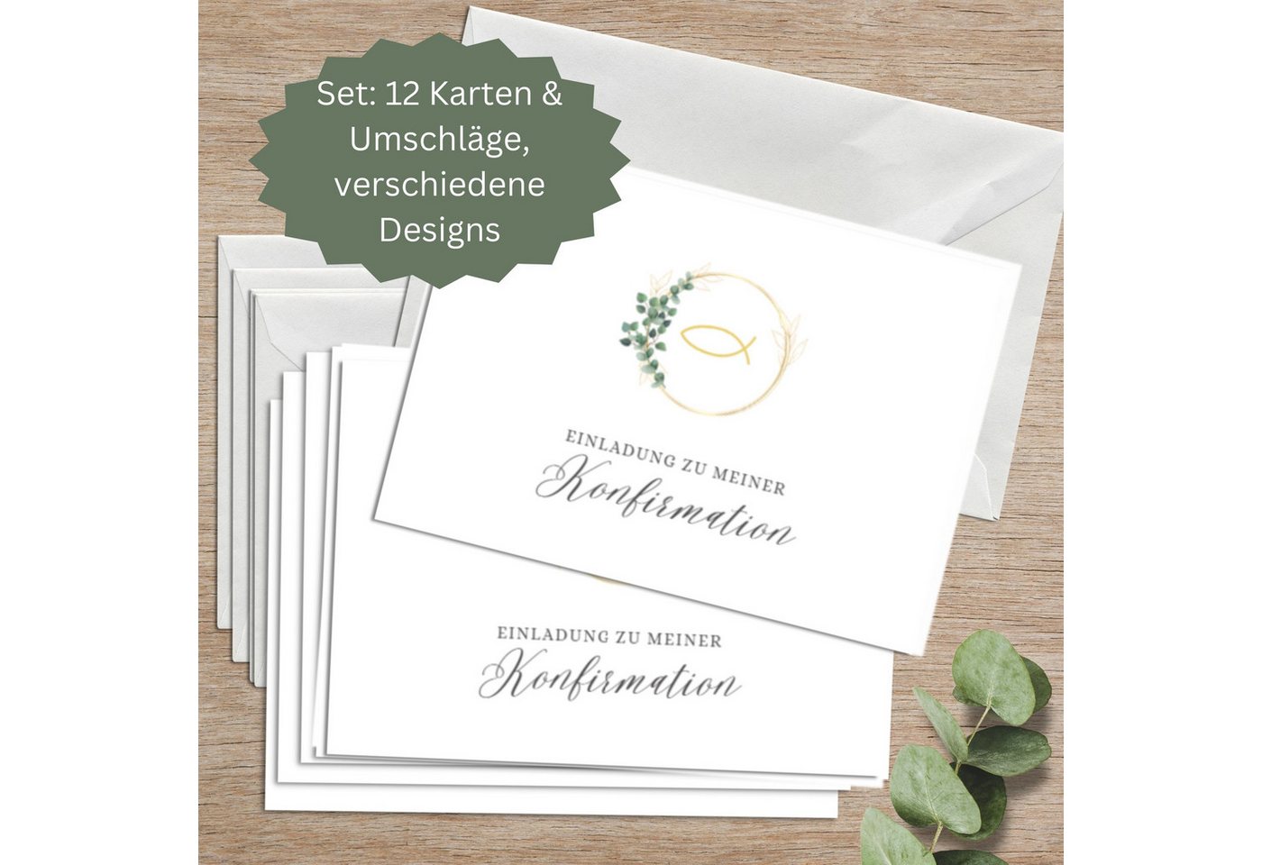 Thumbnail - Briefzauber Einladungskarten 12x Konfirmation Einladungskarten mit 12x Umschlägen