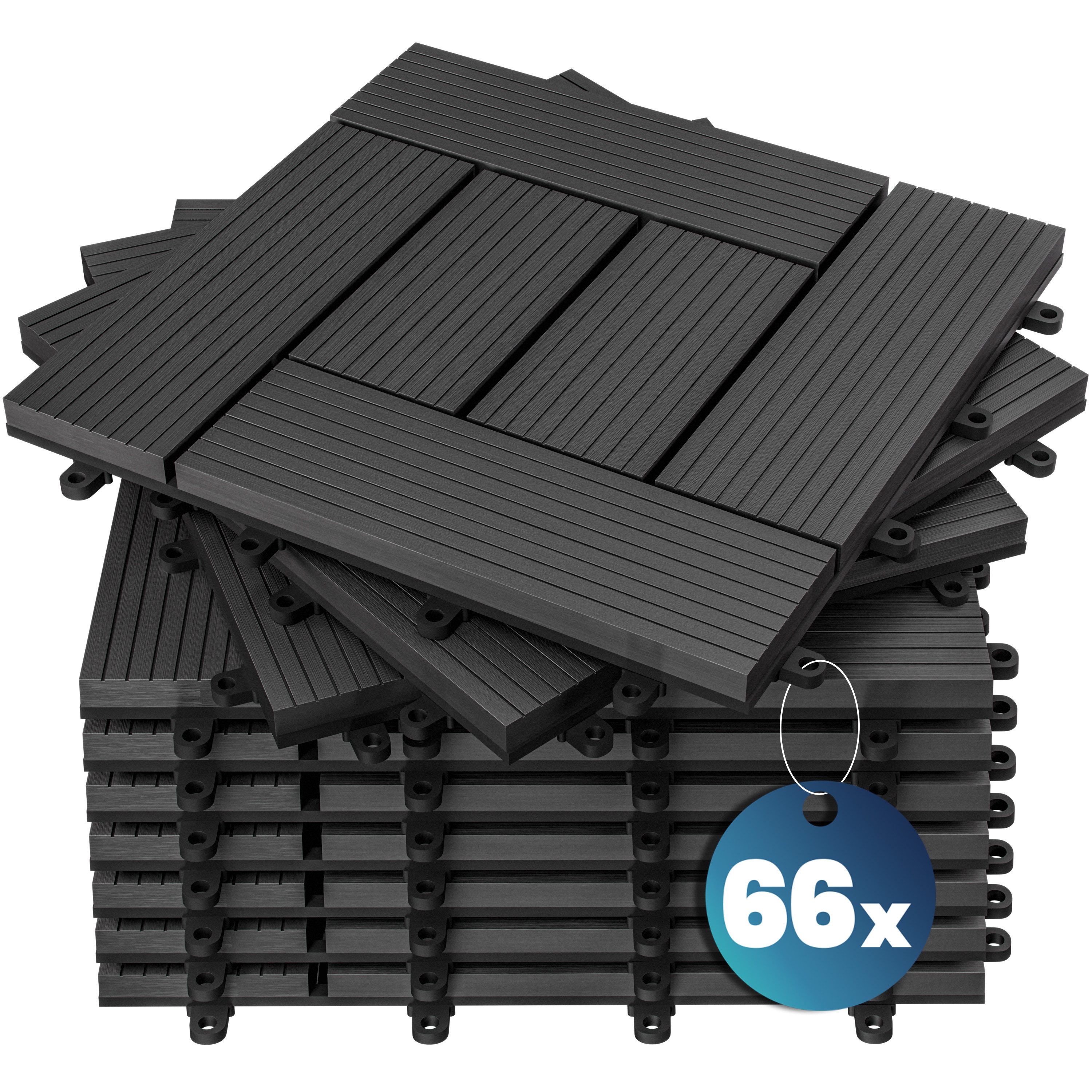 Casaria Holzfliesen 66x Mosaik Anthrazit, Terrassenfliesen 1-6m² WPC Fliesen Balkon Garten Verschiedene Farben