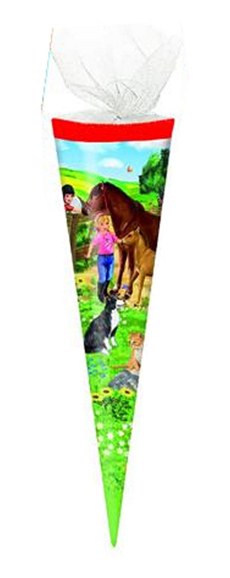 Schultüte Schultüte / Zuckertüte / Länge: 35cm / rund / Tüllverschluss / "Pferde