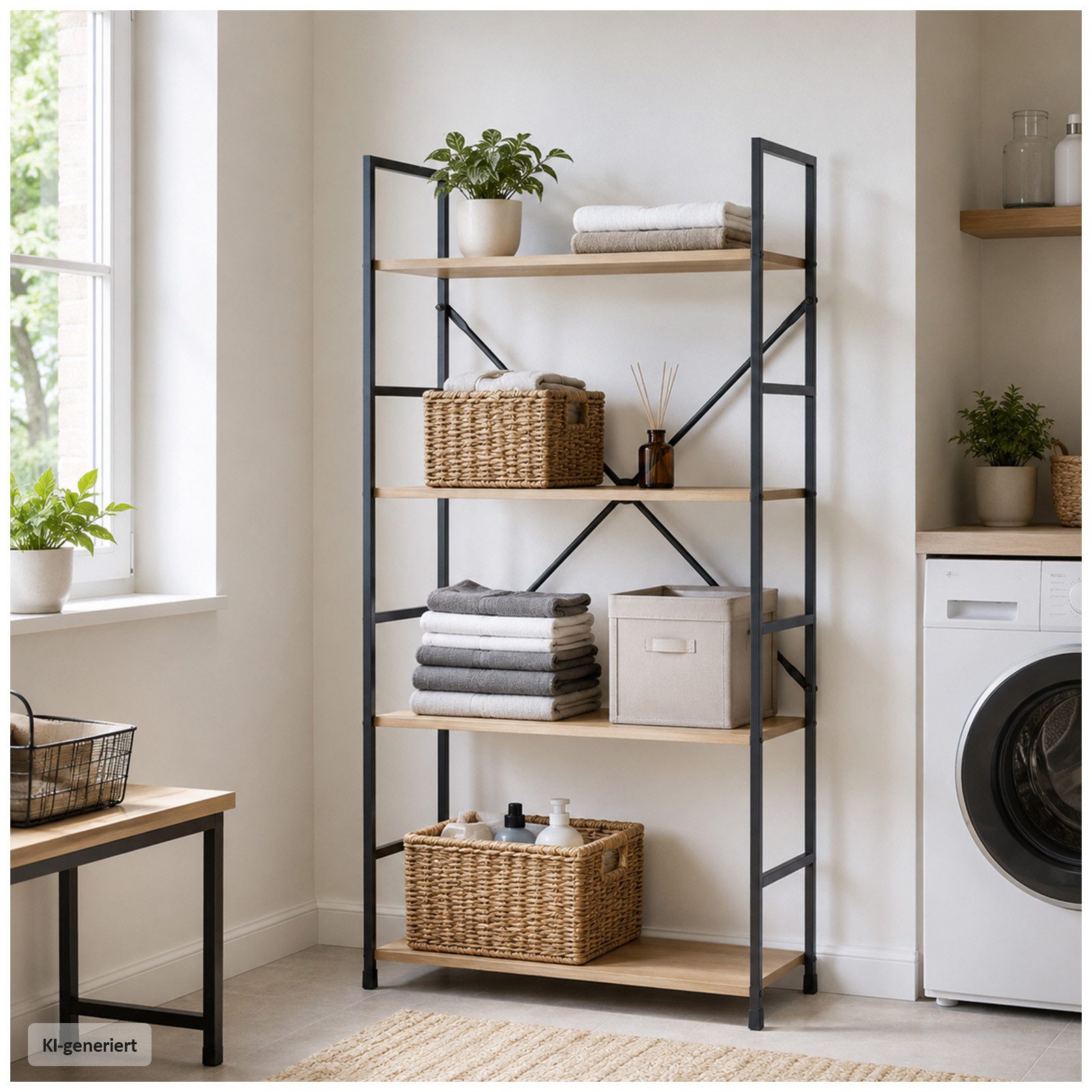 HTI-Living Standregal Elio mit 4 Ablagen, Stahlgestell, MDF-Böden in Artisaneiche, 1 Stück 1-tlg., im Industrie-Design mit vier großzügigen Ablageböden