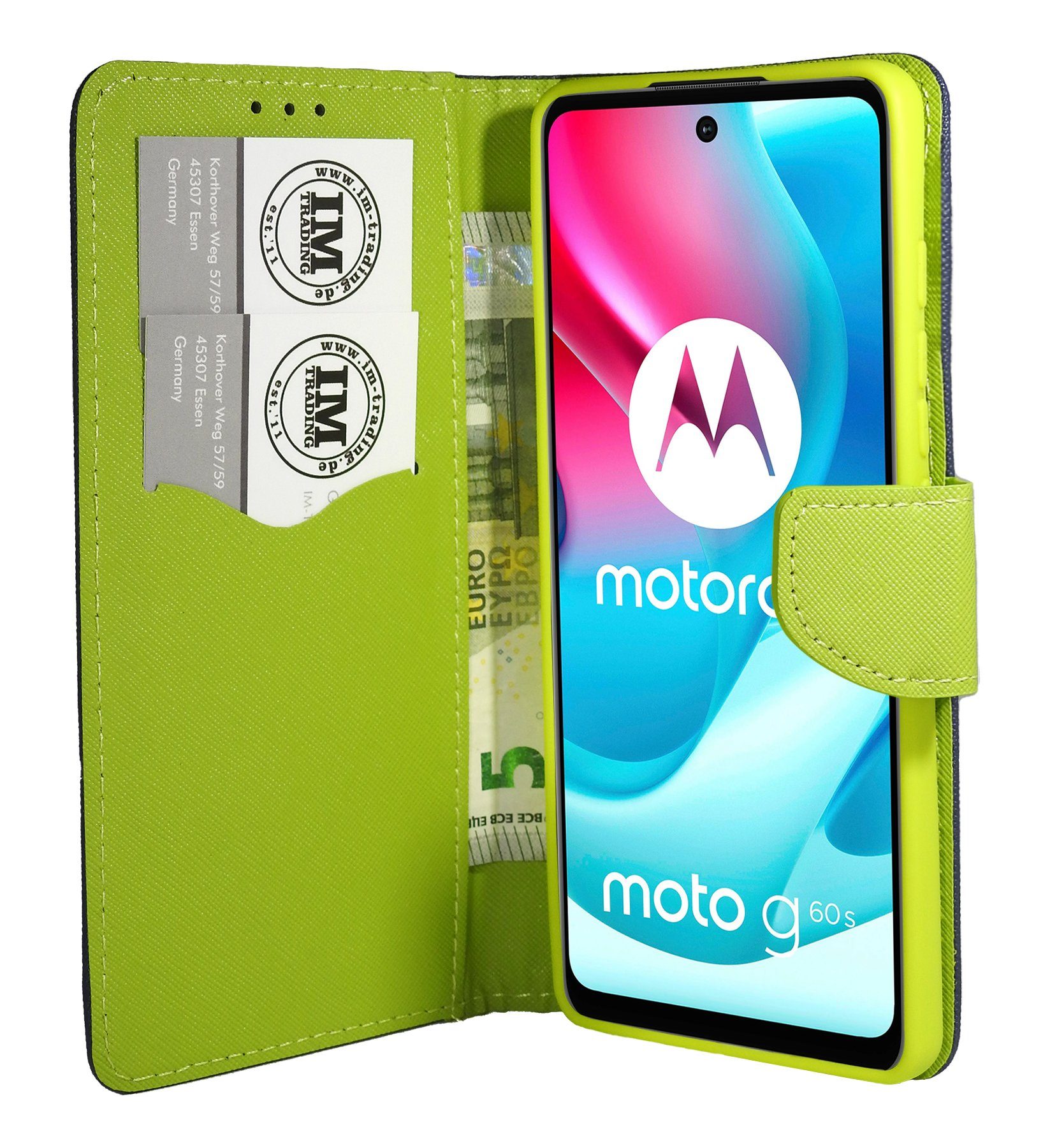 cofi1453 Handyhülle Hülle "Fancy" für Motorola Moto G60S Blau-Grün 6,8 Zoll, Kunstleder Schutzhülle Handy Wallet Case Cover mit Kartenfächern, Stan