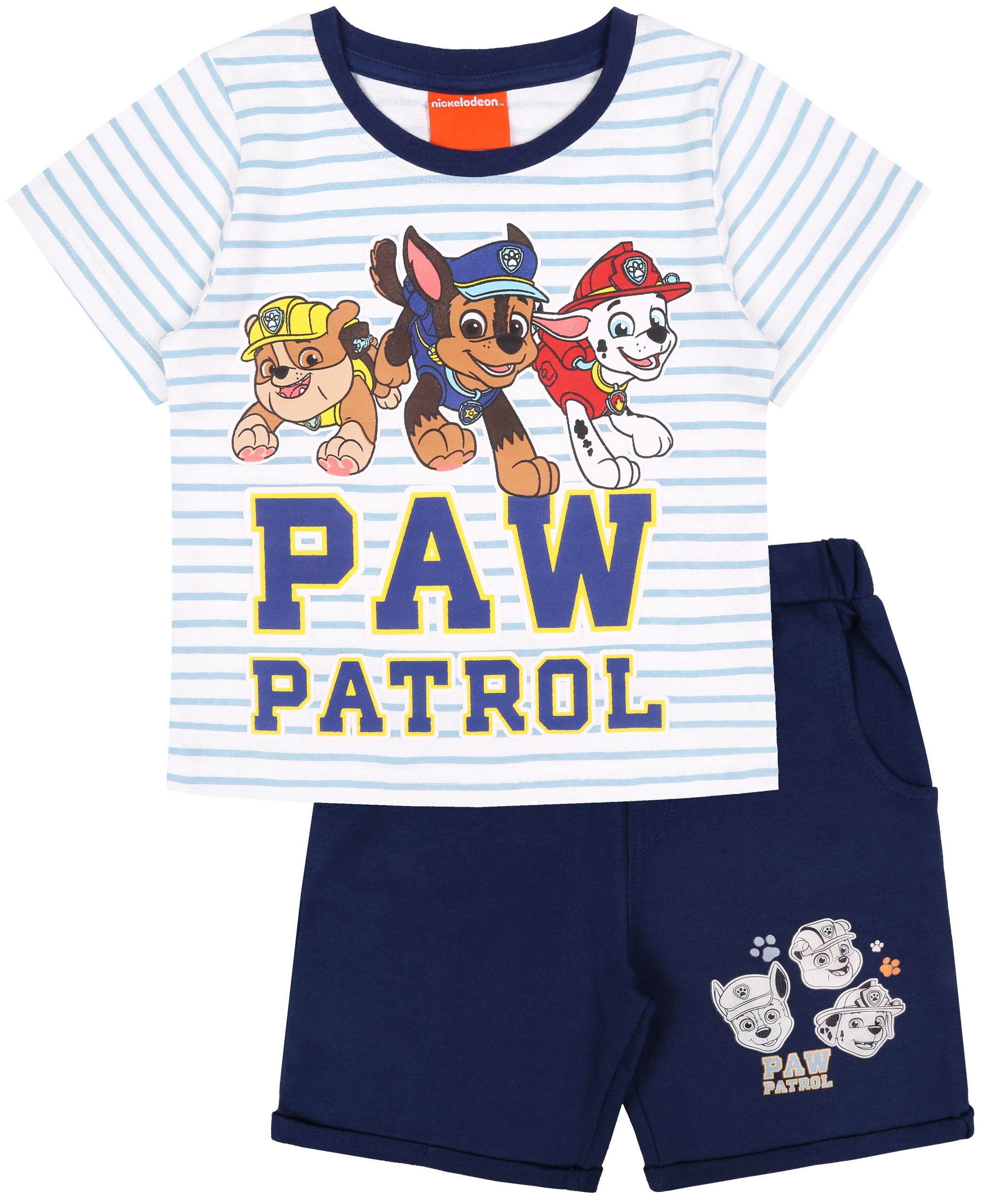 Sarcia.eu T-Shirt & Шорты Set Outfit weiß-blaues T-Shirt und kurze Hose mit Paw Patrol 8 Jahre