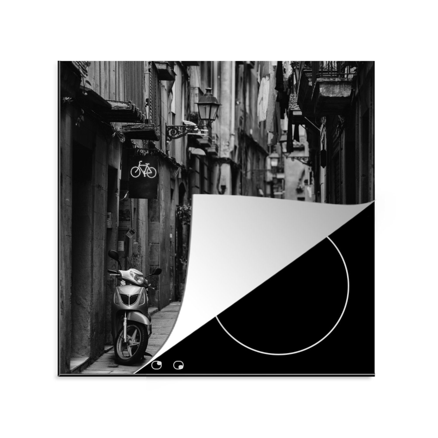cm, Barcelona küche - Weiß, Straße Arbeitsplatte MuchoWow 78x78 Scooter Schwarz für - tlg), (1 - - Herdblende-/Abdeckplatte Vinyl, Ceranfeldabdeckung,