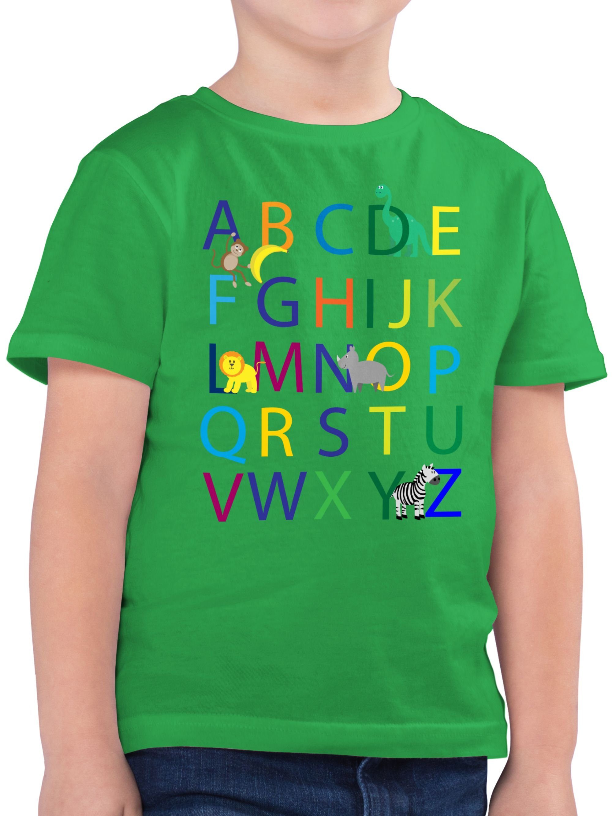 Shirtracer T-Shirt ABC Einschulung Einschulung Junge Schulanfang Geschenke 2 Grün