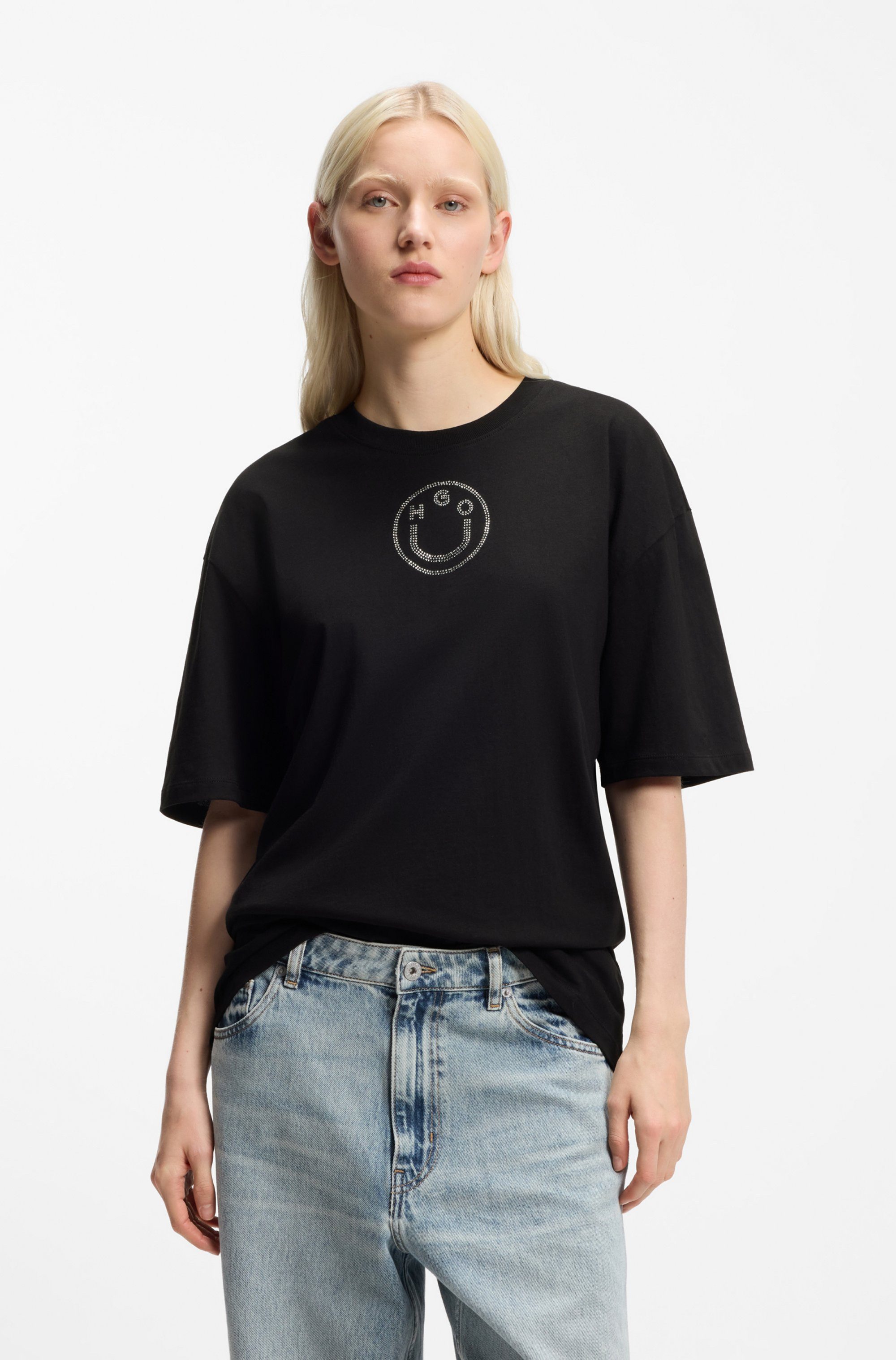 HUGO Blue T-Shirt Oversized Tee mit Strassbesatz günstig online kaufen