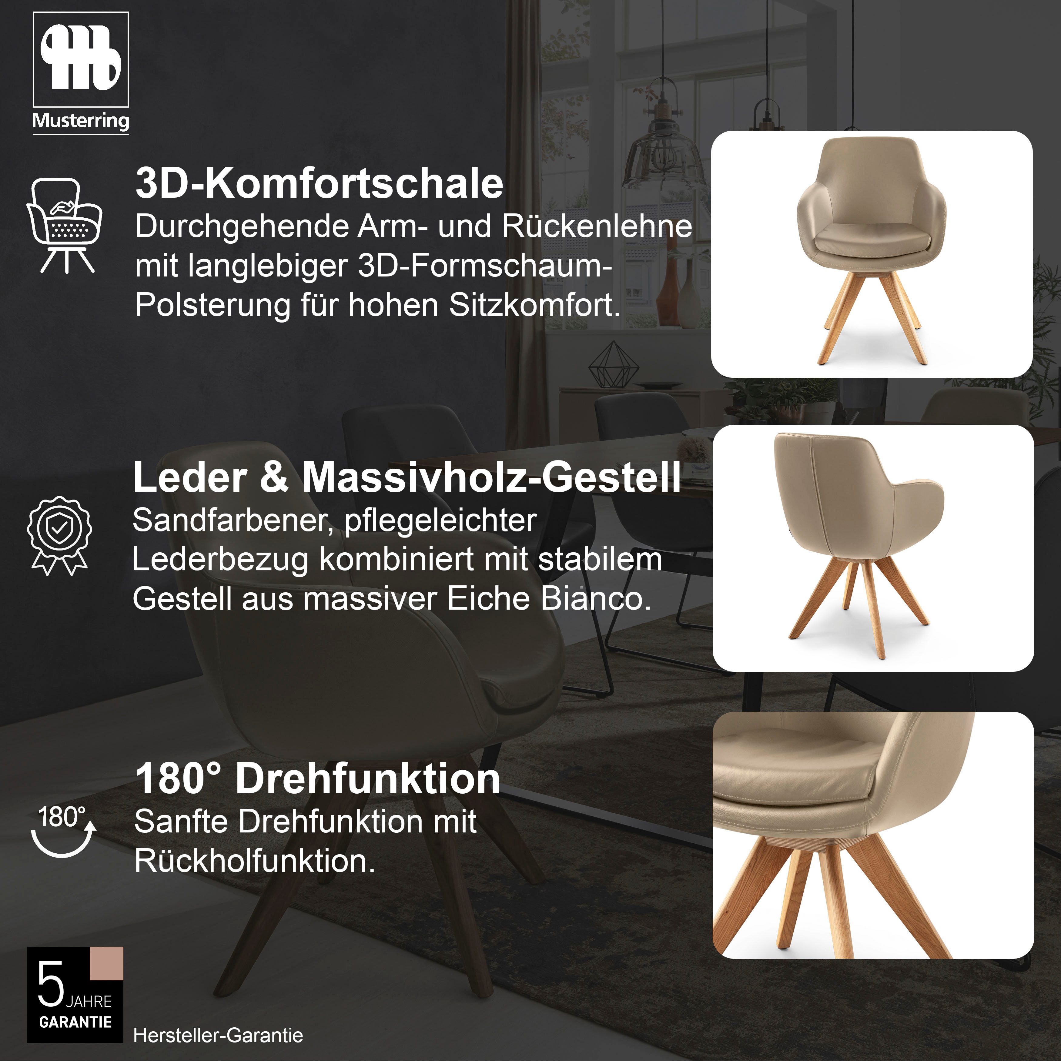 Musterring Esszimmerstuhl Tavia (Set, 2 St), Stativgestell Eiche Bianco, Drehfunktion optional, diverse Farben