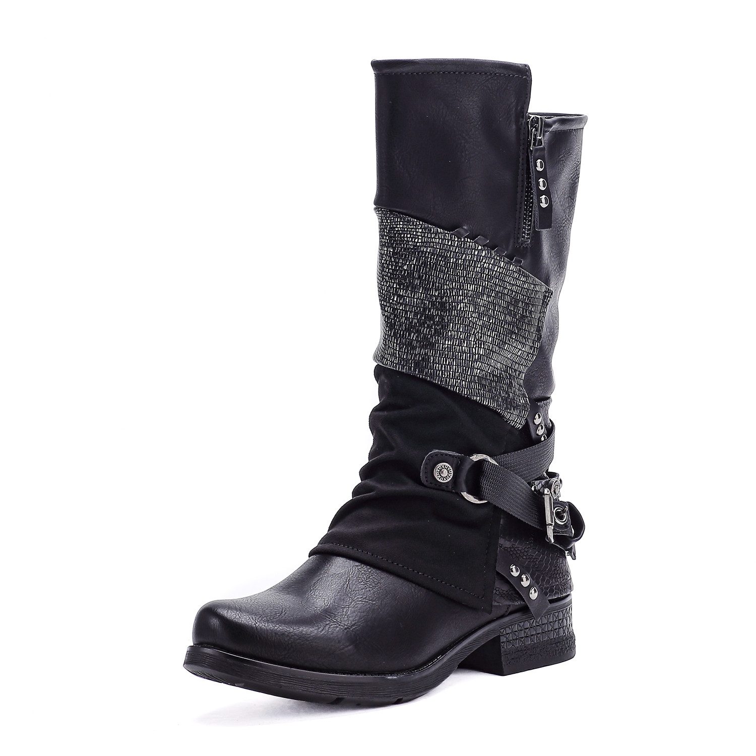 Pogolino ST082 Stiefel Damen Stiefel Biker Boots leicht gefüttert mit Reißverschluss