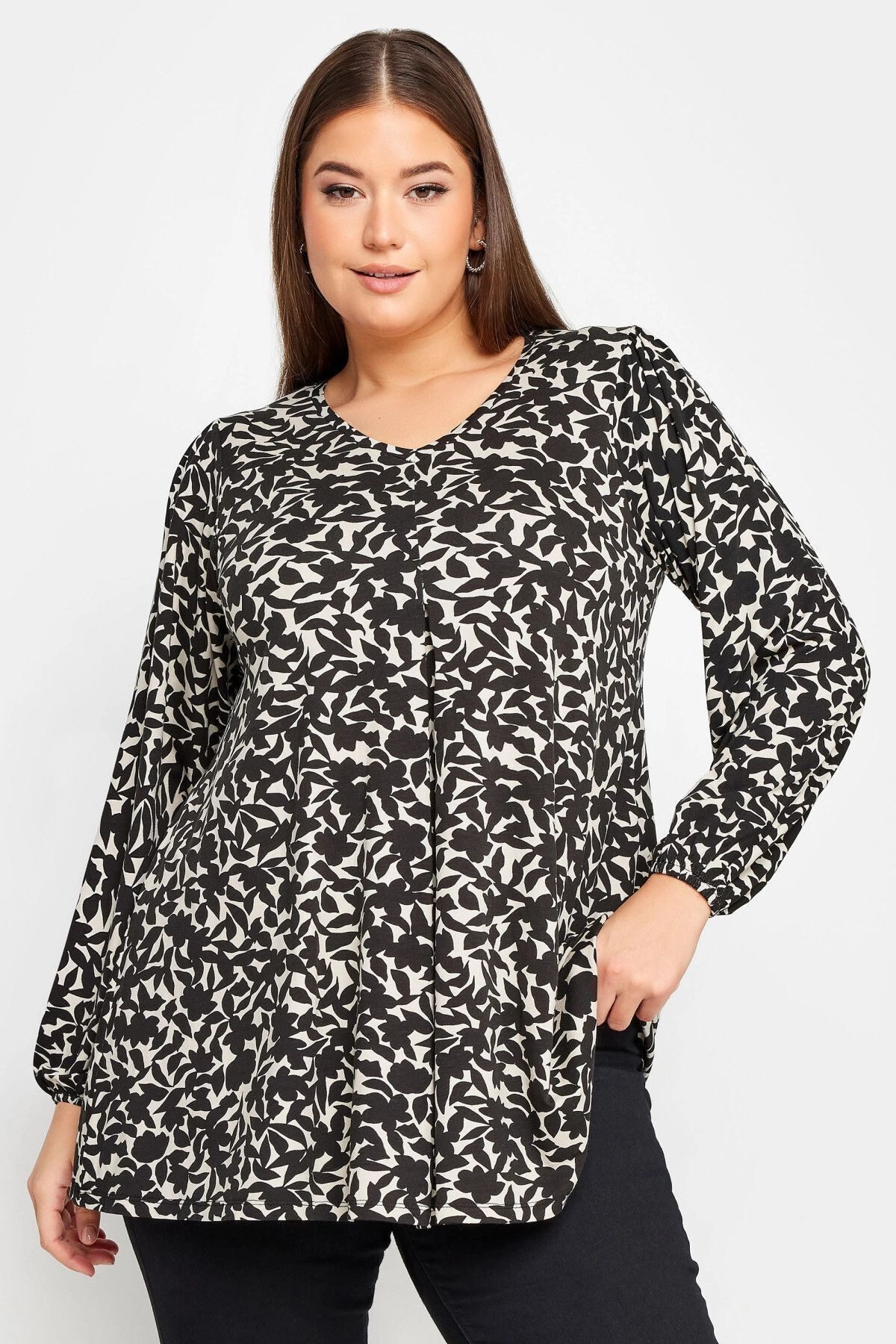 Stil Diva Blusentop Gemusterte Bluse in Übergröße mit V-Ausschnitt, langen günstig online kaufen