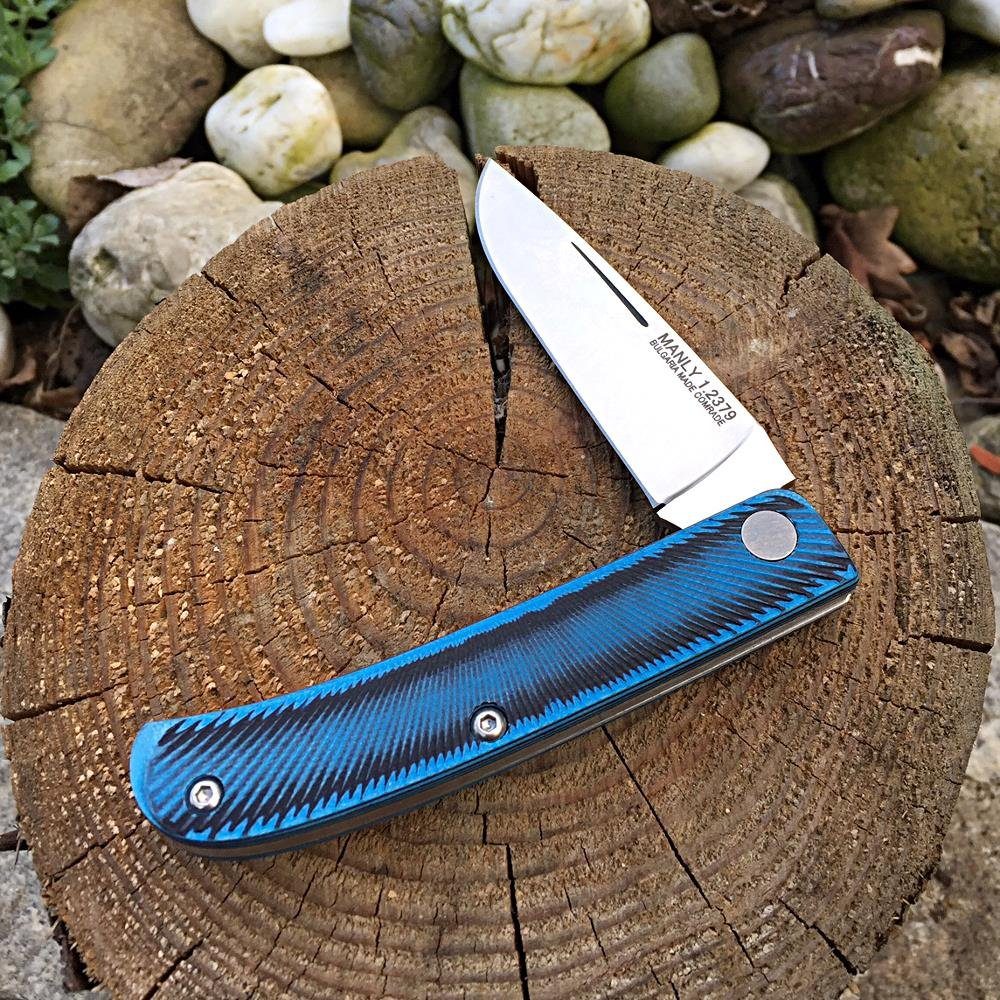 Black/Blue Manly Slipjoint Clip D2 Comrade Taschenmesser Messer