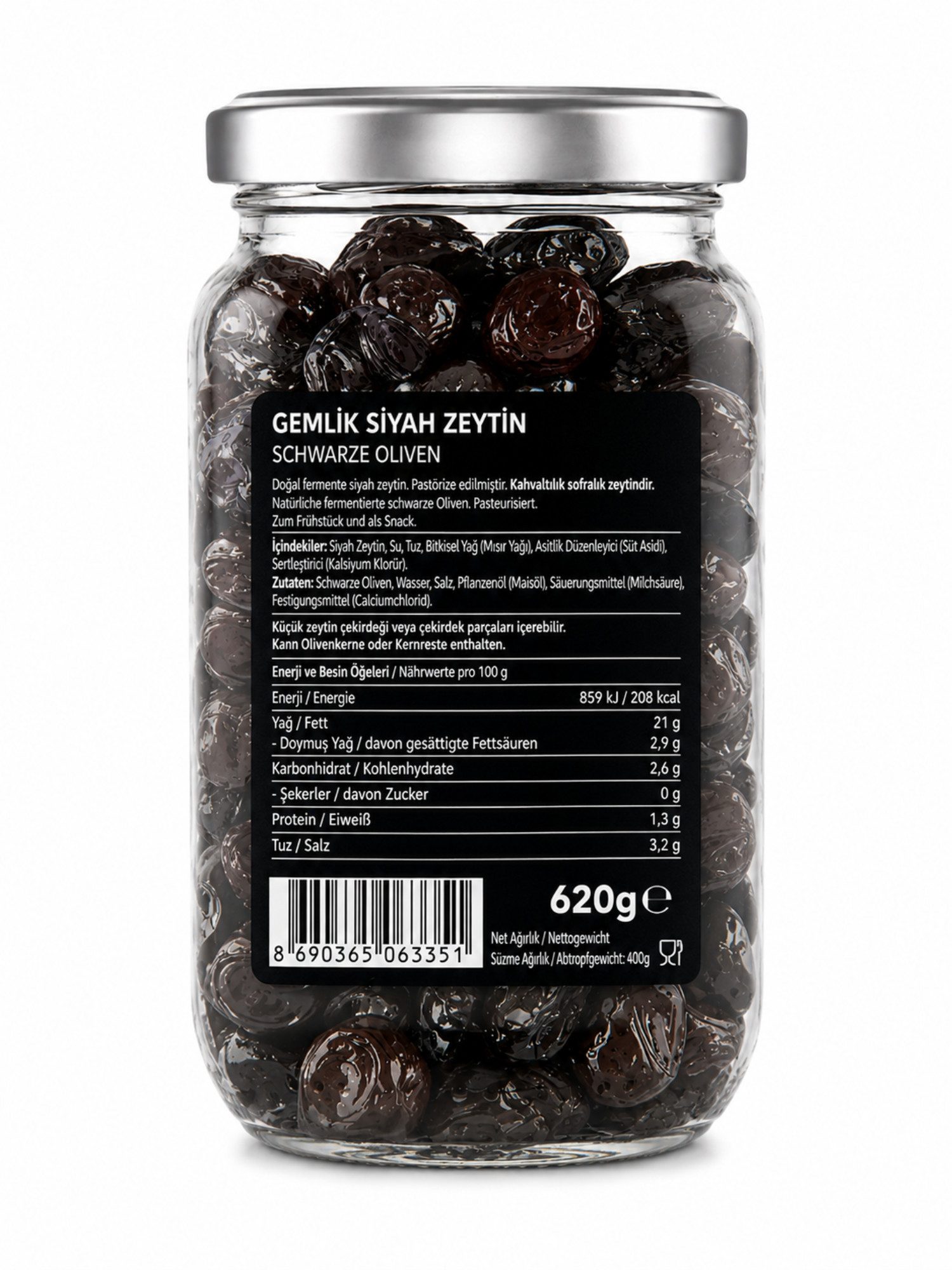 SERA FOOD Antipasti Sera Gemlik Naturgereifte Oliven, 1 x, Premium Qualität, naturgereift, Oliven in Salzlake