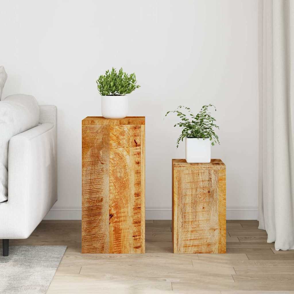 furnicato Blumenständer Pflanzenständer-Set aus Vollholz, 28x28x59 cm & 23x23x39 cm, Handgefertigter Beistelltisch als stabiler Telefonständer für Home