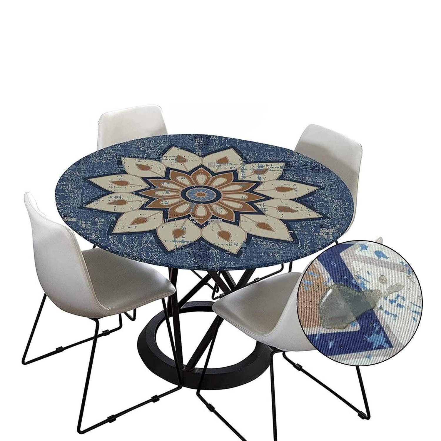 LuxusKollektion Gartentischdecke Tischdecke Rund 200cm Elastisch Wasserabweisend Blau (1-tlg)