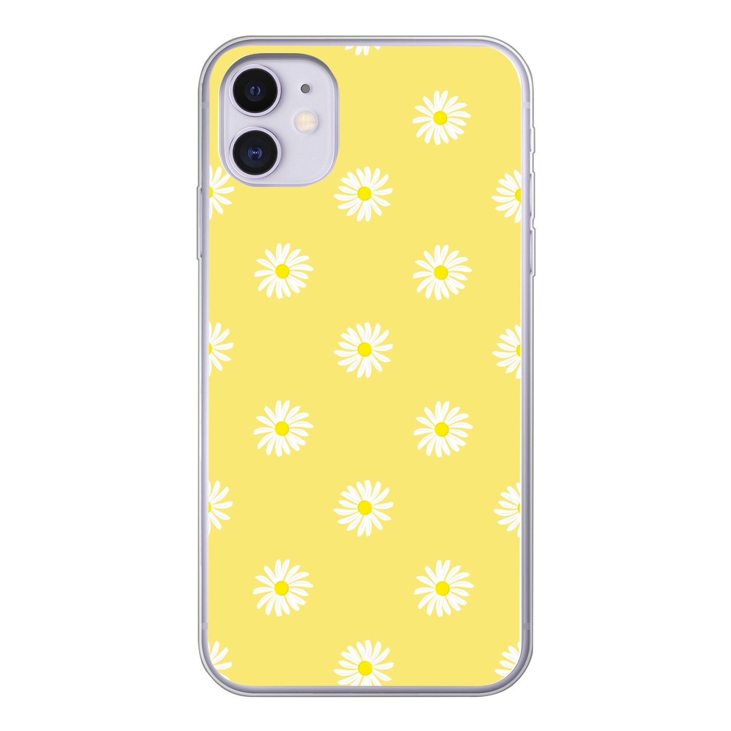 MuchoWow Handyhülle für Apple iPhone 11 Gänseblümchen - Pastell - Weiß - Gelb - Blumen, Smartphone-Bumper, Print, Handy Schutzhülle Dünn