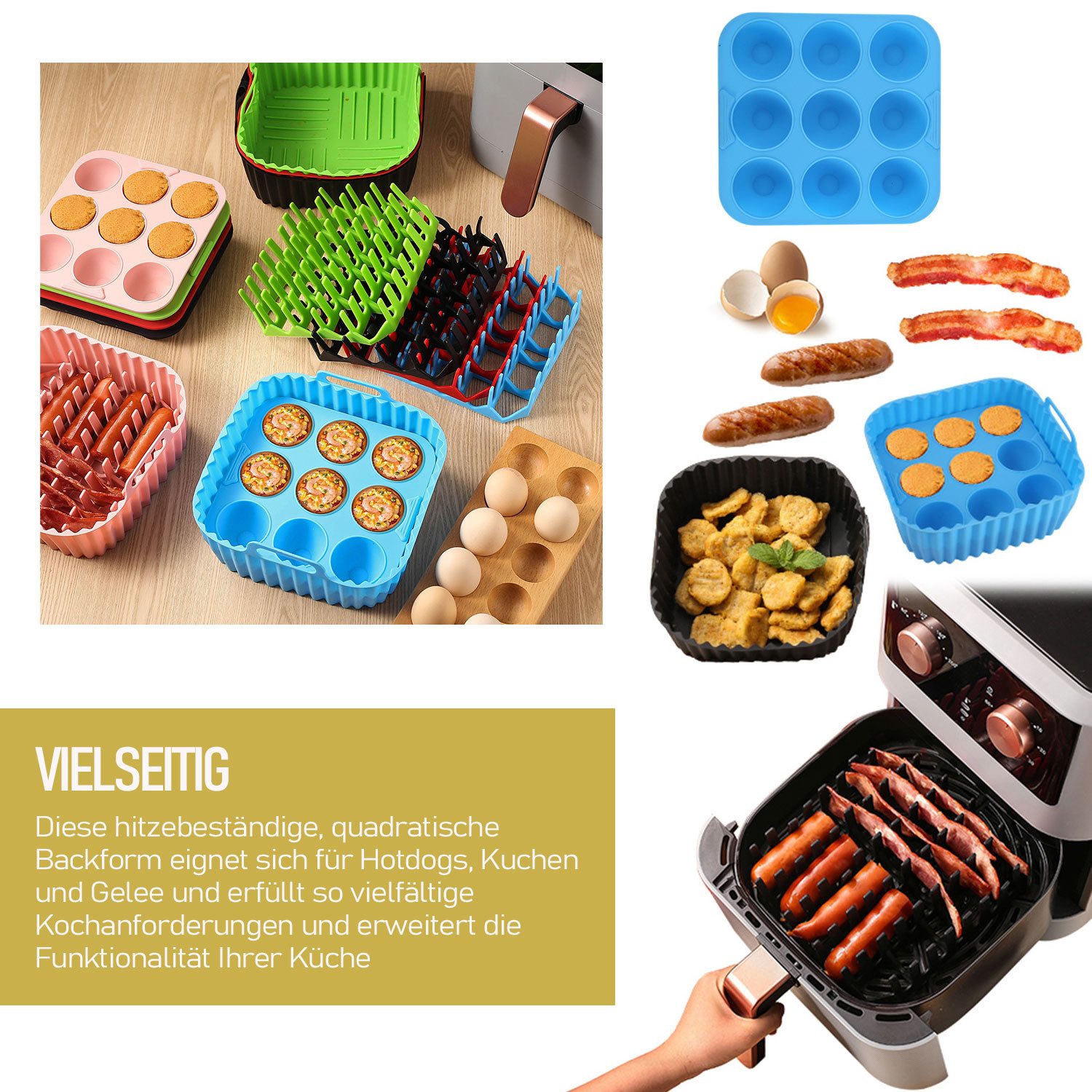 Refttenw Silikonform Silikon-Backblech-Set für Heißluftfritteusen,Zubehör,3 Stück