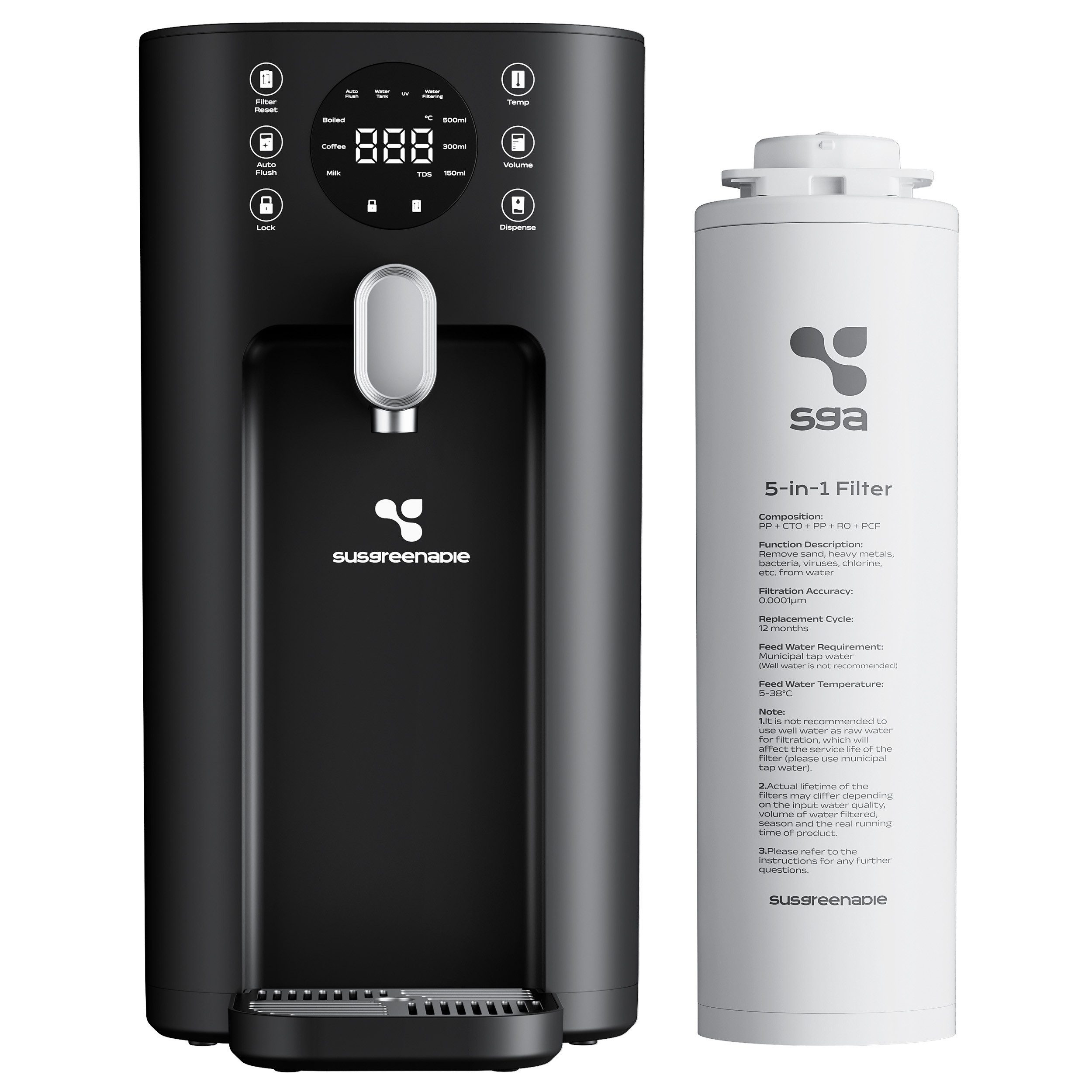 susgreenable Фильтры для воды SGIWDR03-B, Zubehör für Ciarra x Susgreenale, Tisch-Umkehrosmoseanlage 5-Stufiger RO-Filter Plug & Use Reines Wasser