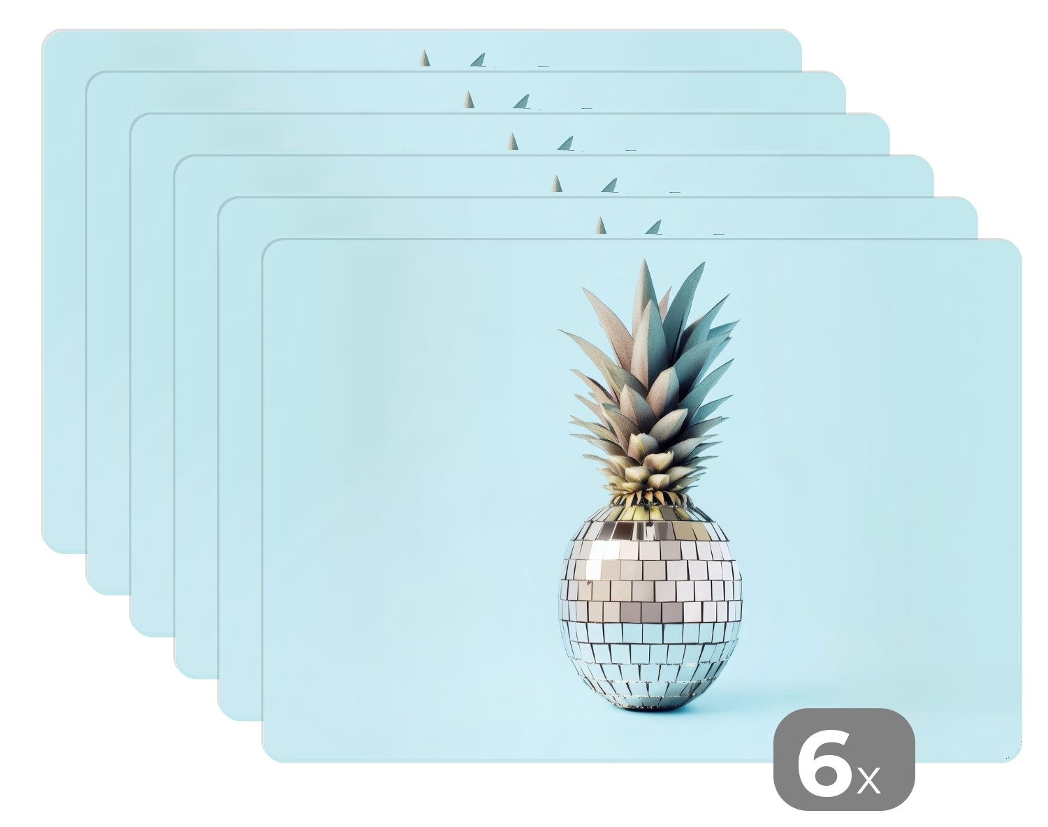 MuchoWow Platzset Blau - Ananas - Disco - Discoball, (6-St), Platzsets, Tischset, Abwaschbar, Tischsets, Platzdeckchen