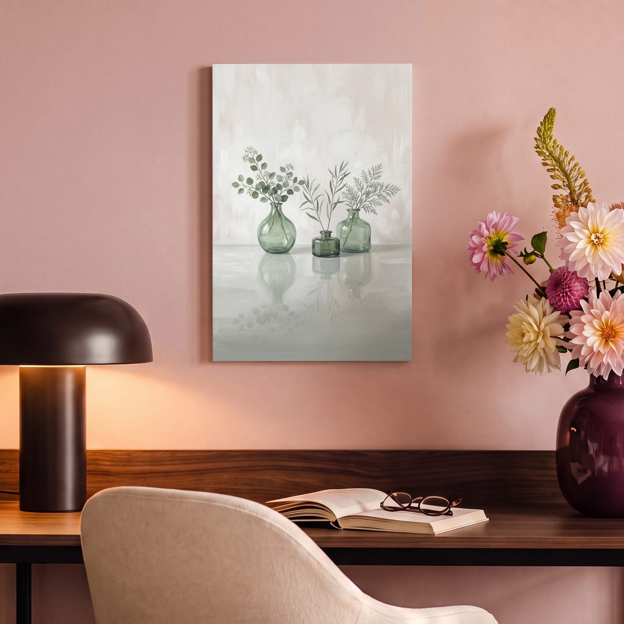 OneMillionCanvasses® Leinwandbild Vasen - Blätter - Grün, Fotodruck (1 St), Leinwand Bilder Klein, Wand Dekoration Aesthetic 30x20 cm – Bild 4 von 5
