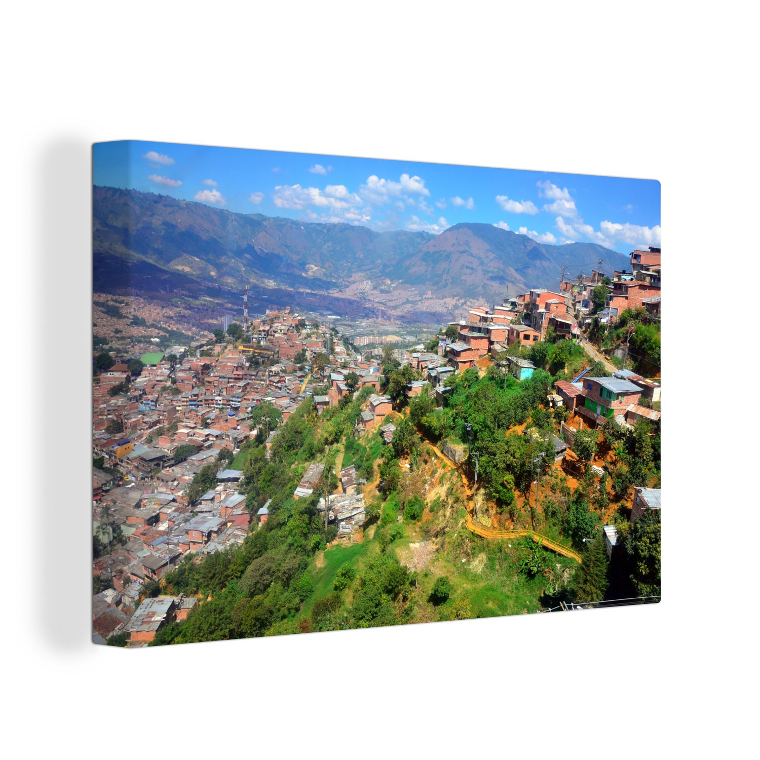 OneMillionCanvasses® Leinwandbild Blick über Medellín und seine Berge in Kolumbien, (1 St), Wandbild Leinwandbilder, Aufhängefertig, Wanddeko, 30x20 cm
